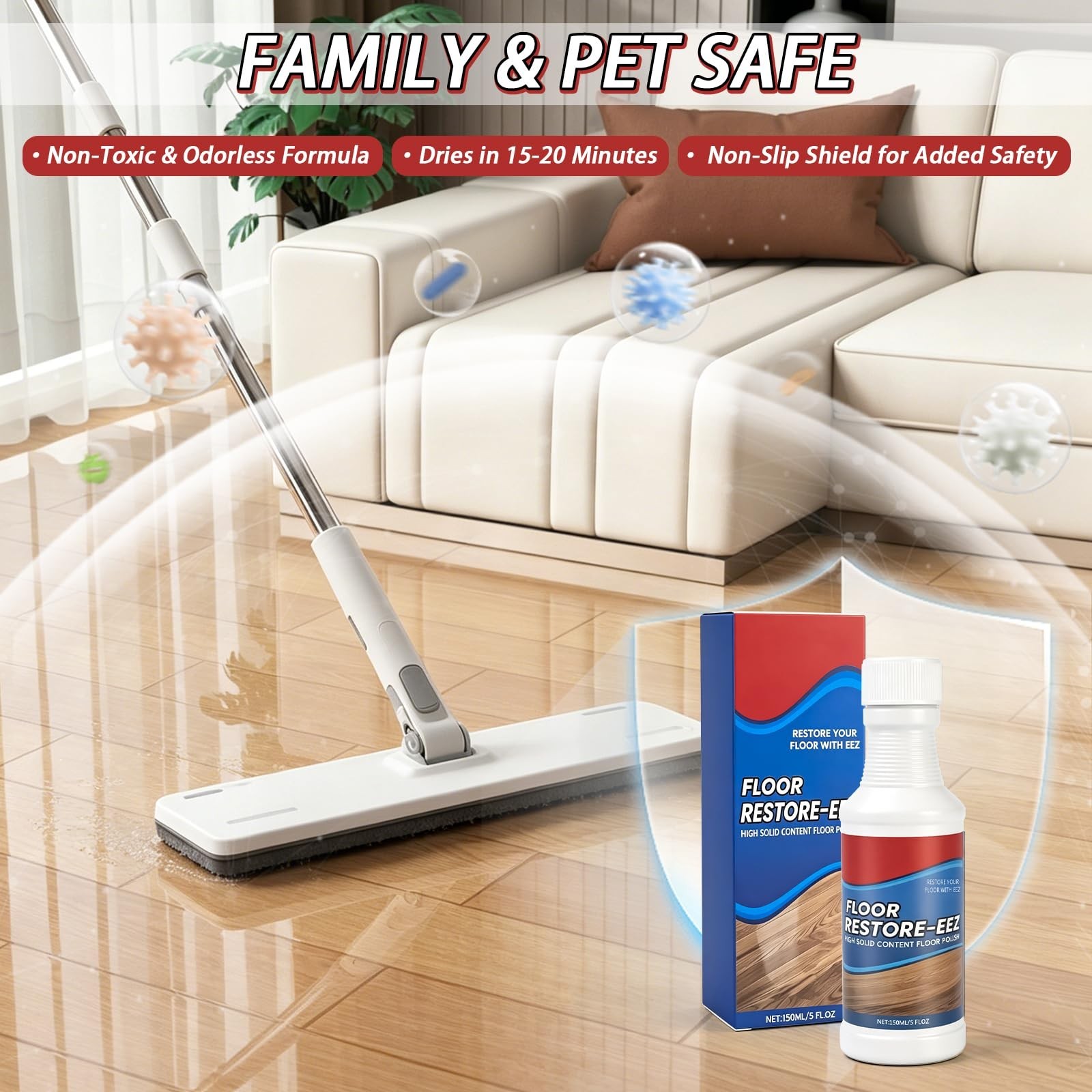 3Pcs Floor Cleaner & Polish, High Solid Shine Renewal, Quick-Drying Protective F