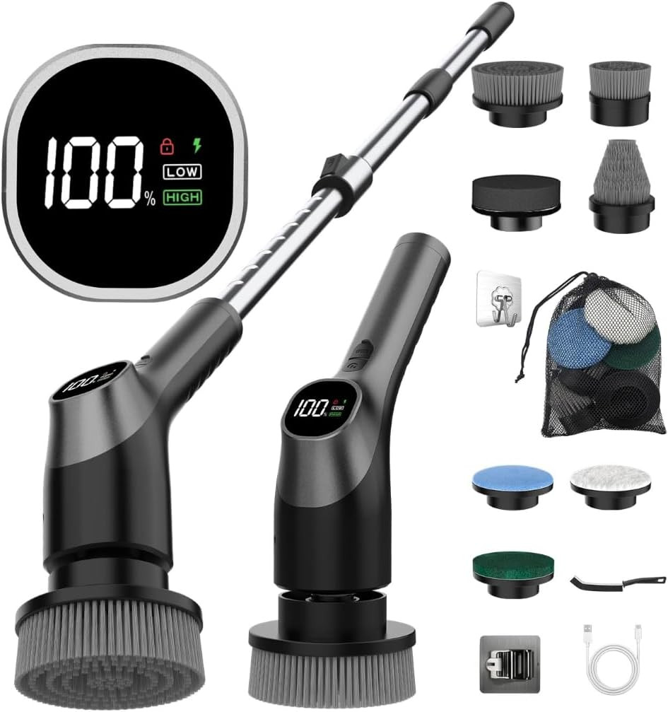 Wky-Electric Spin Scrubber – 10-In-1 Cordless Shower Scrubber & Cleaning Brush w