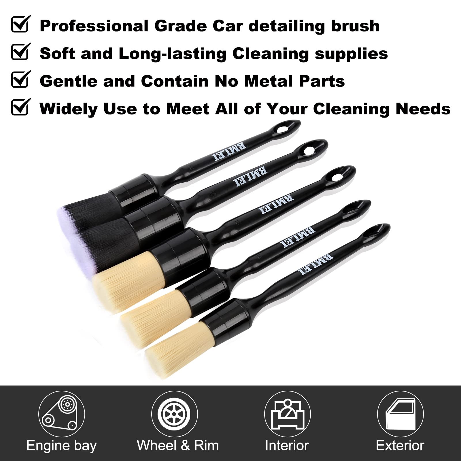 5pcs Car Detailing Brushes Set, Boars Hair Auto Car Detail Brush Kit No Scrat…