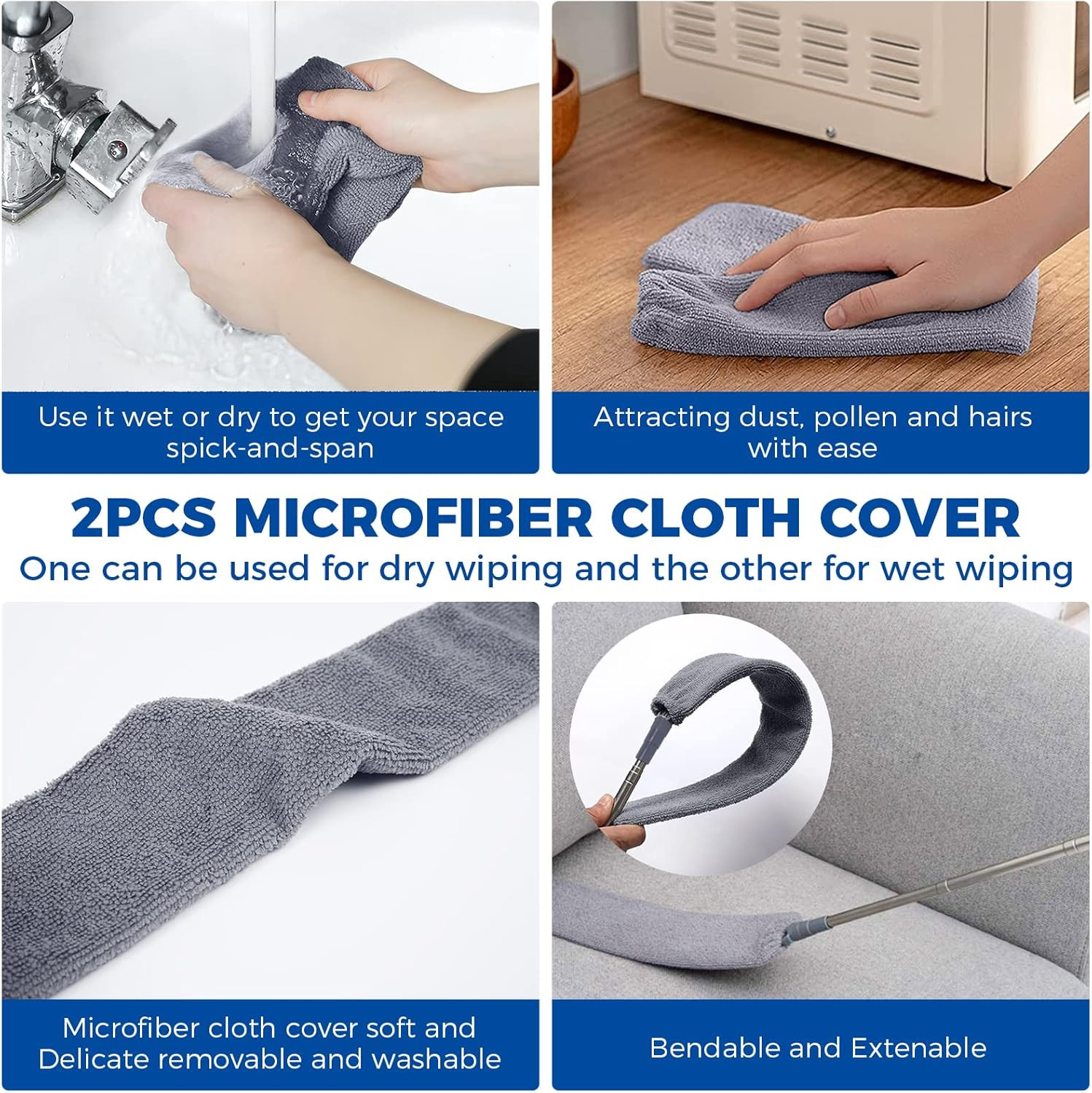 Retractable Gap Dust Cleaner Cleaning Tools with 2 Microfiber Dusting Cloths Lon