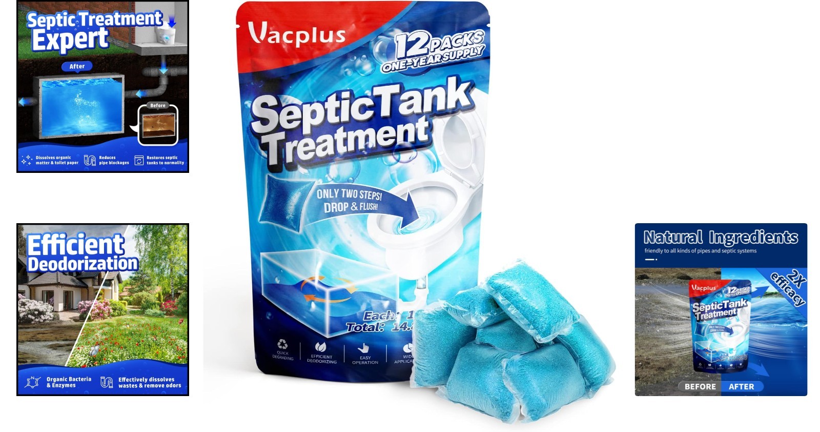 12-Pack Septic Tank Treatment – Biodegradable Enzymes for Odor & Waste Removal