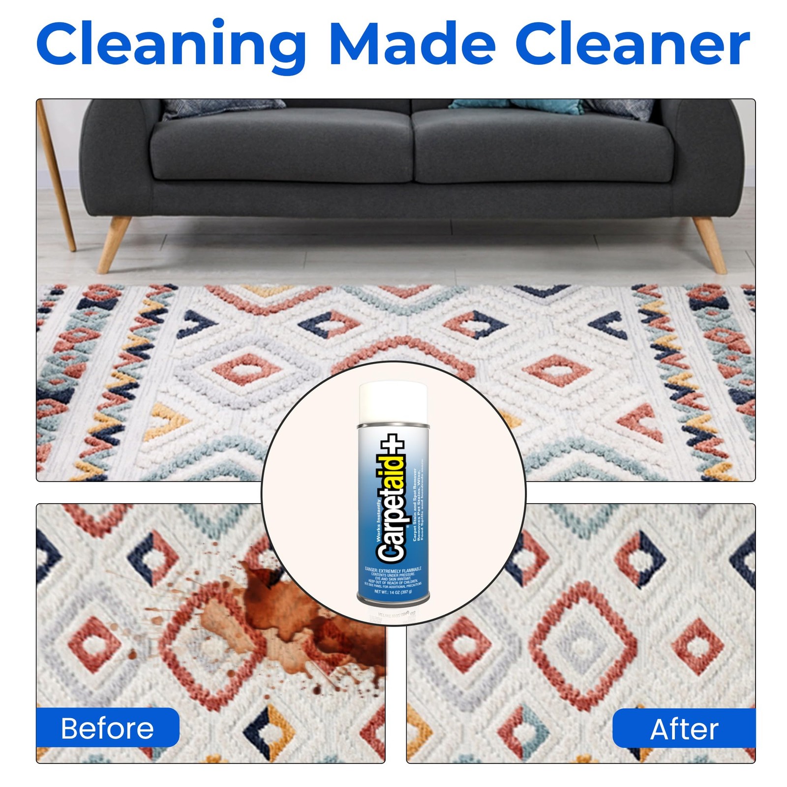 Carpet Aid Spot and Stain Remover, pH Balanced Cleaner for Carpets, Rugs, and…