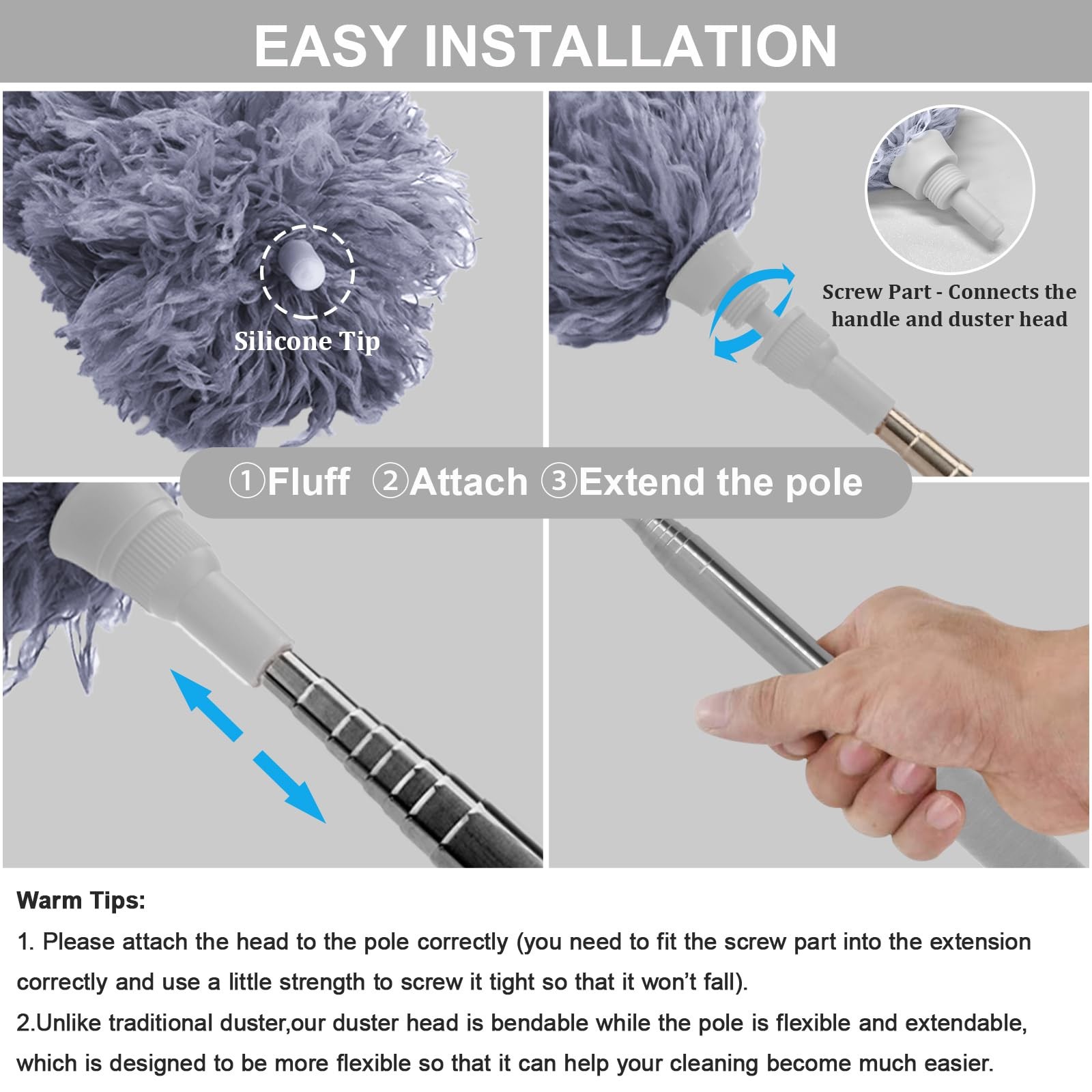 Feather Cleaning Duster With Handle Telescoping Extendable 100″ Extra Long Pole