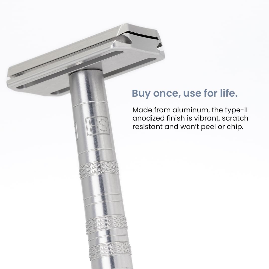 Henson Shaving Razor – Jet Black Double Edge Safety Razor with 5 Spare Blades
