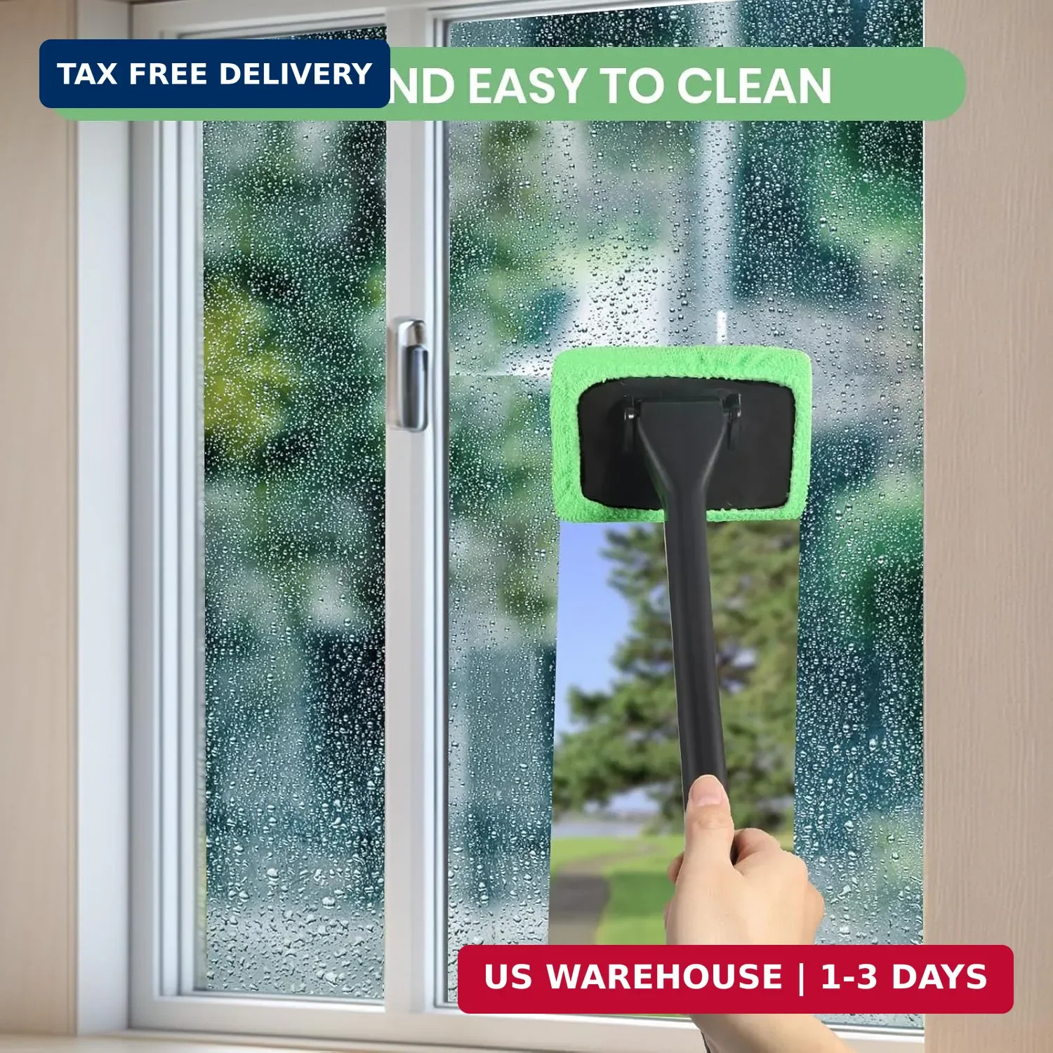 Portable Windshield Cleaner Tool with Extended Long Handle & 6 Microfiber Pads