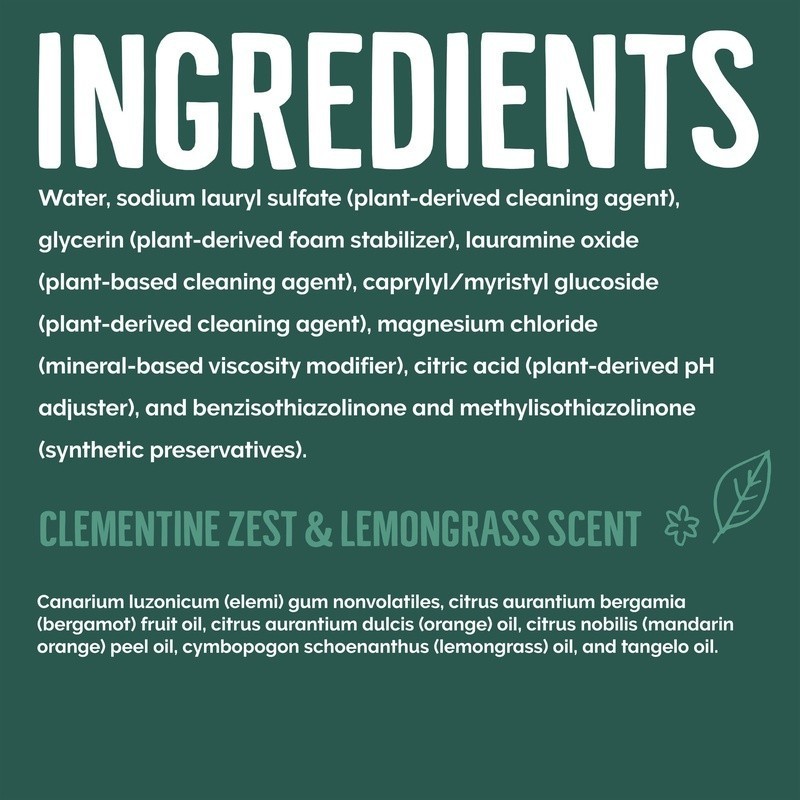 Plant-Based Liquid Dish Soap Clementine Zest Lemongrass Grease Fighter 19oz New