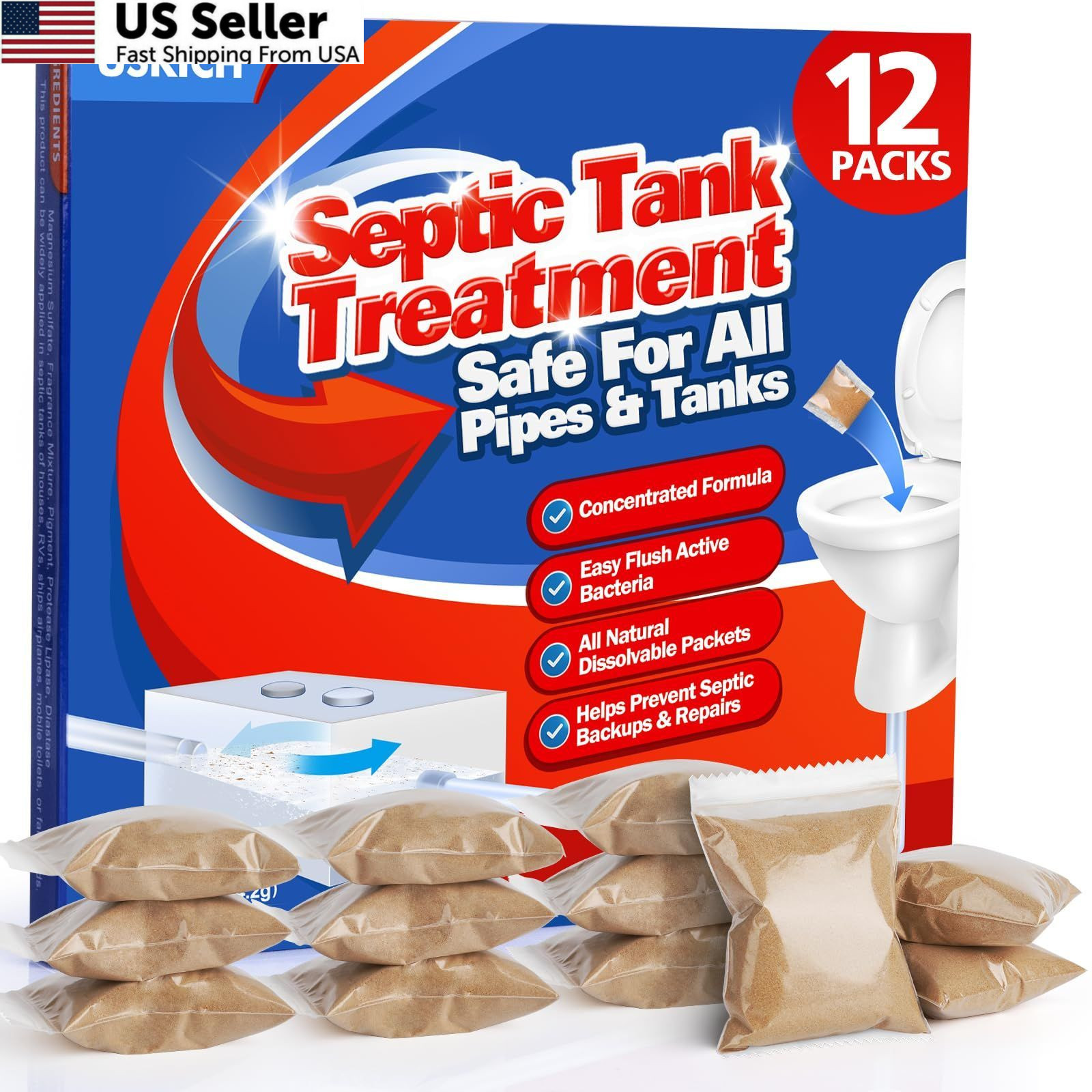 1 Year Supply Septic Tank Treatment 12 Count Dissolvable Bacteria Packets USA