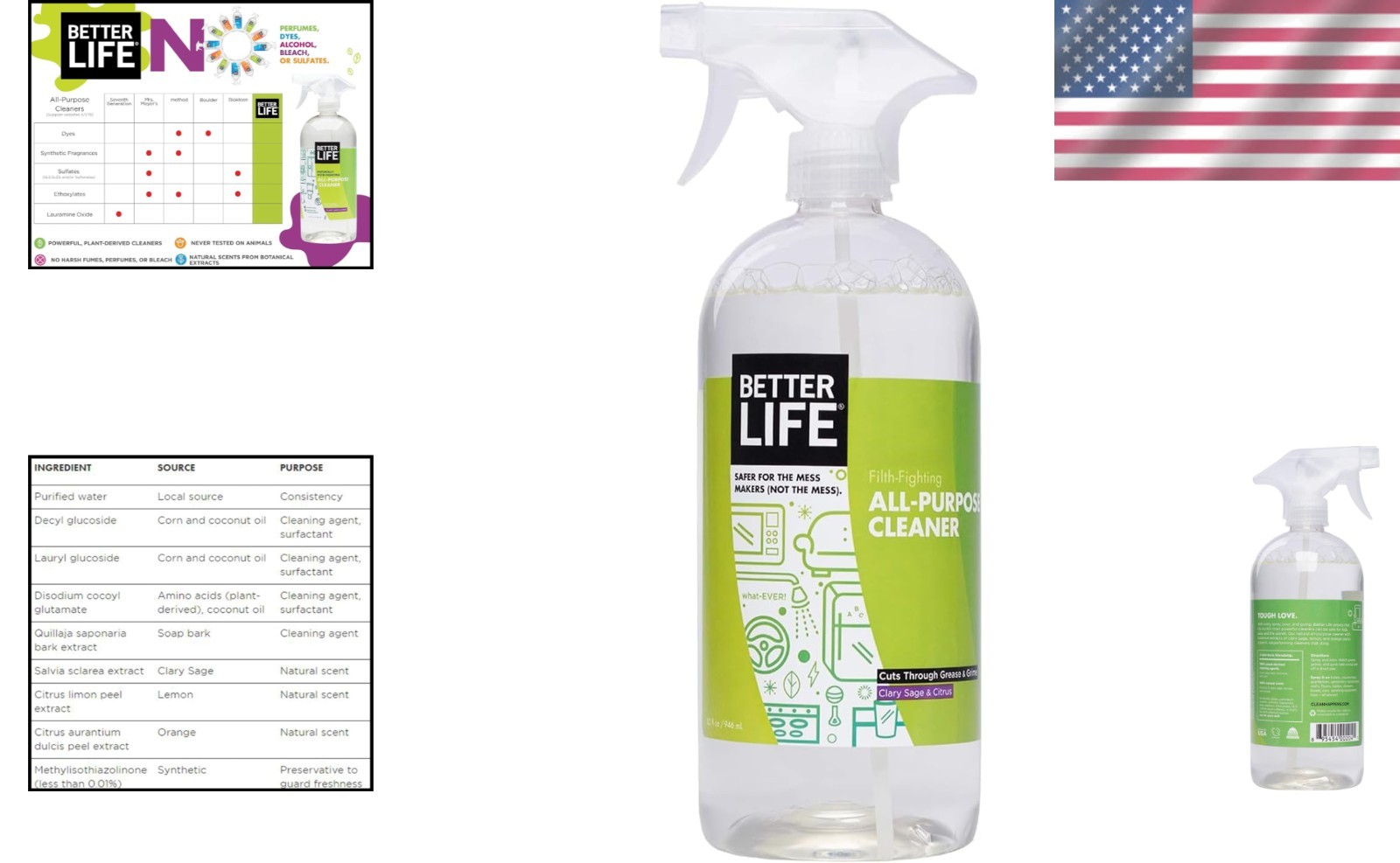 Multipurpose Home & Kitchen Cleaner – 32oz Clary Sage & Citrus for Safe Cleaning