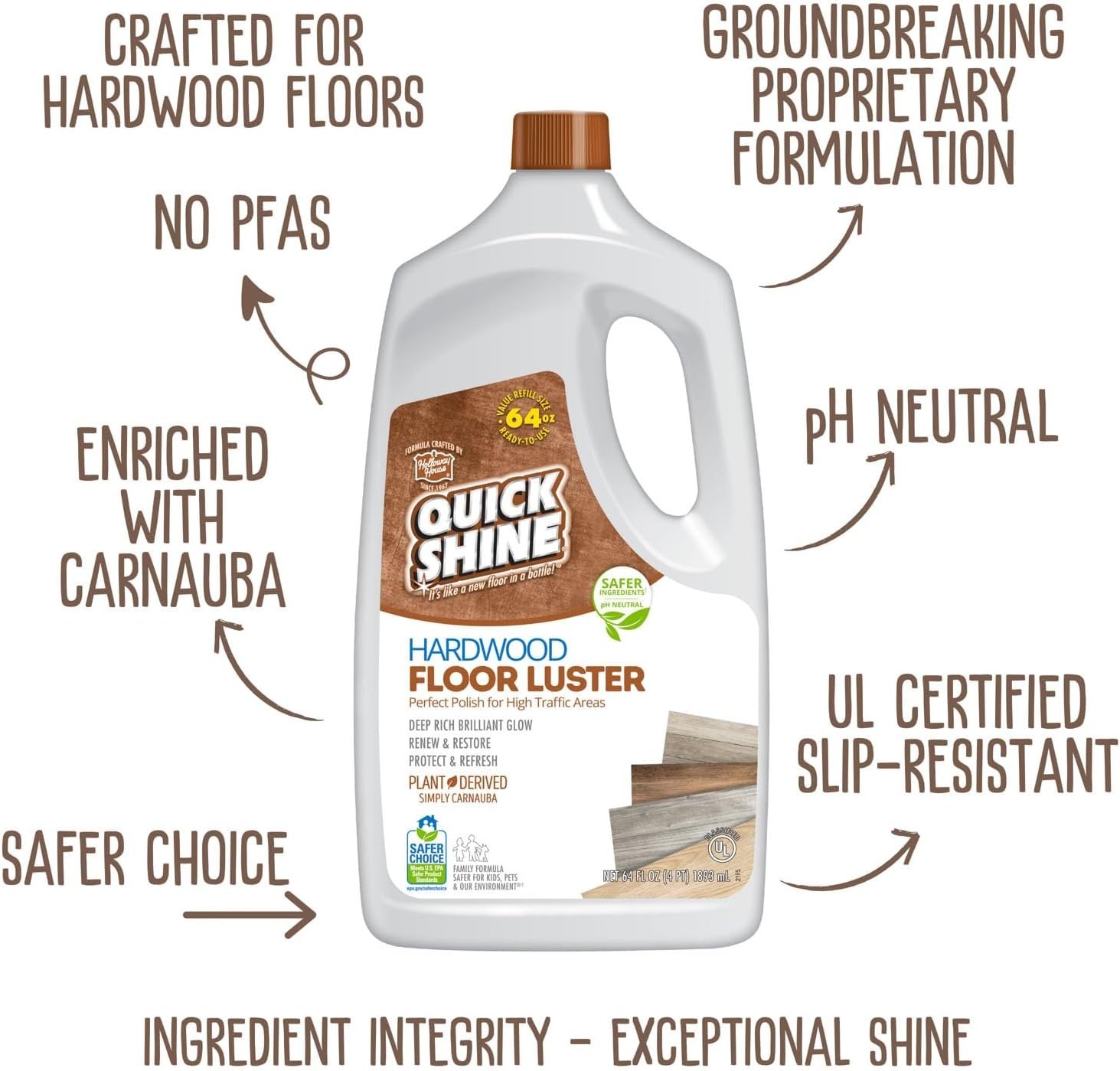 64oz Safer Choice Hardwood Cleaner, pH Neutral, Easy Squirt Application
