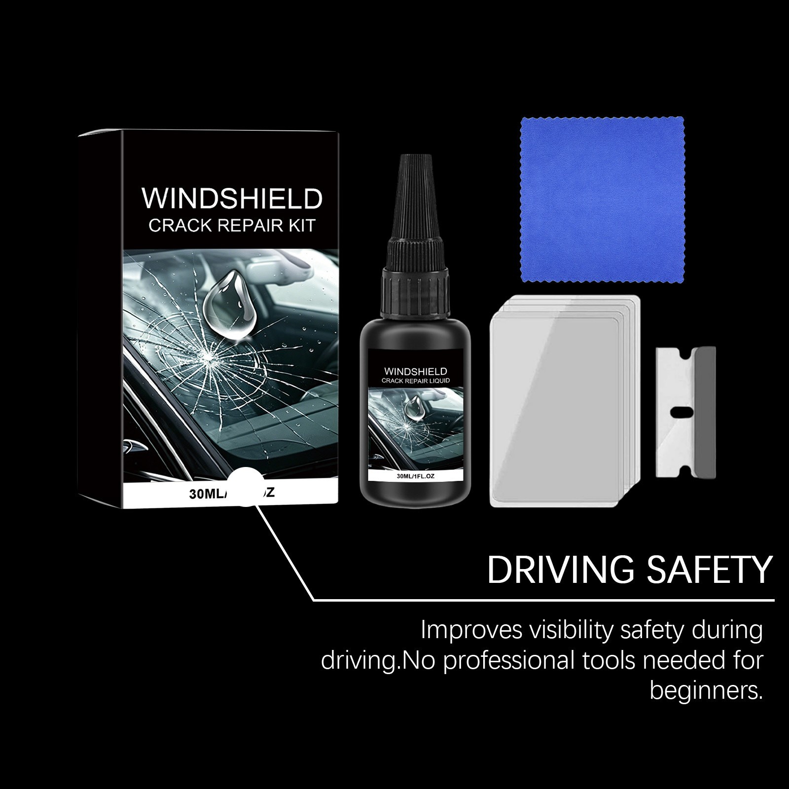 Automotive Glass Repair Kit Fluid Fix Car Windshield Resin Chip Crack Tool