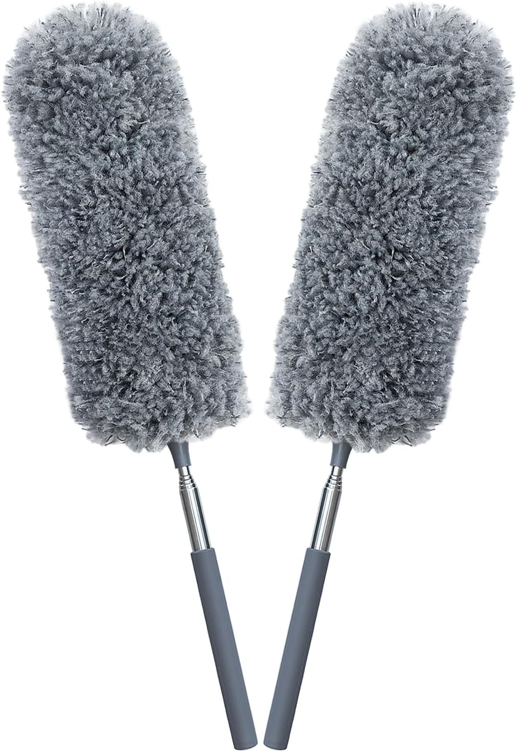 2 Pack Microfiber Feather Duster for Cleaning with Extendable Pole Hand Washable