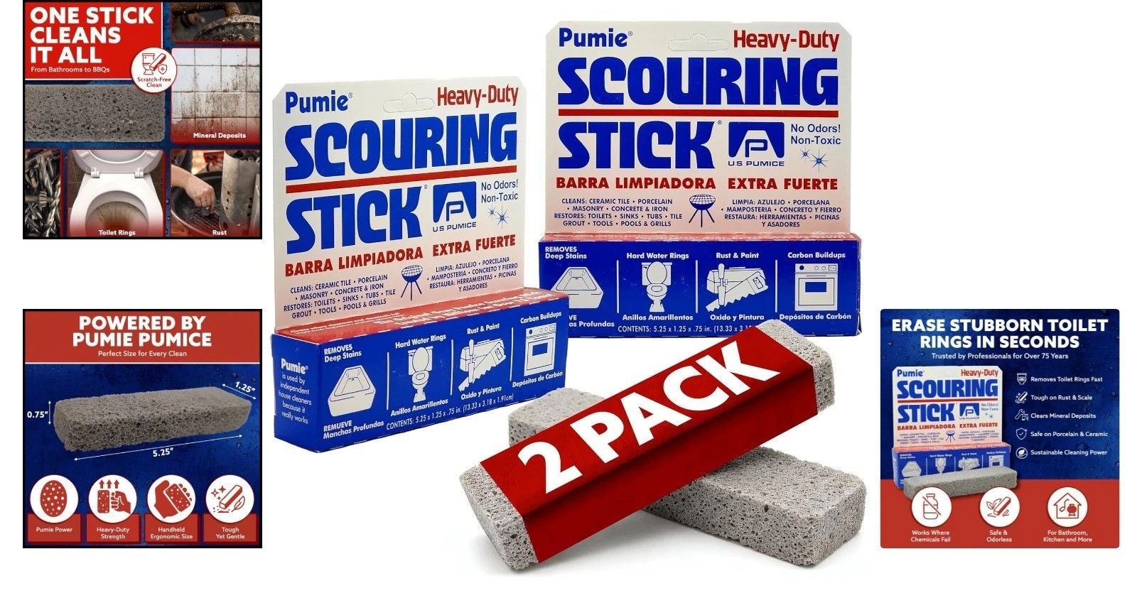 Extra Strong Pumice Cleaning Bars 2 Pack for Tile and Bathroom Surfaces