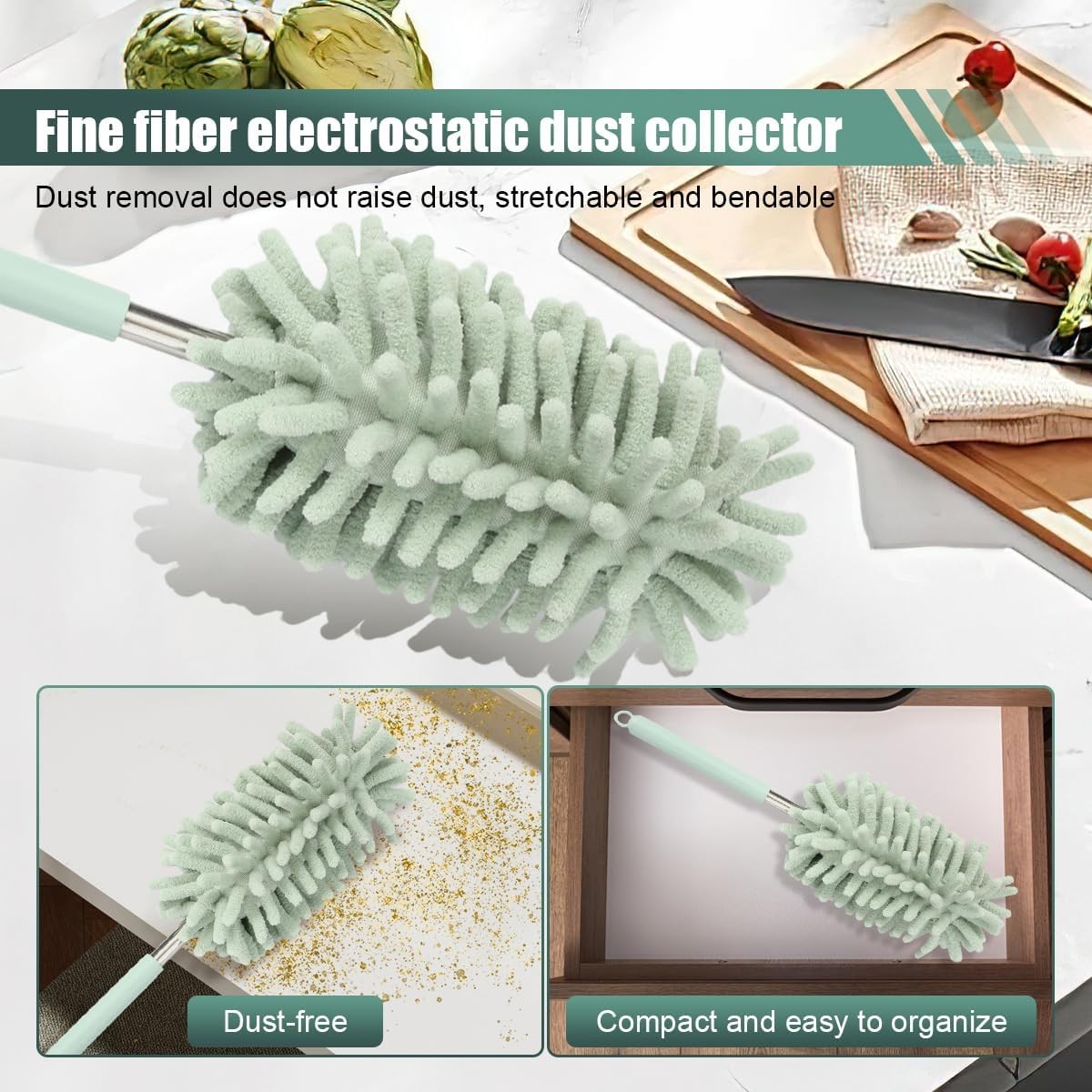 2PCS Car Interior Duster, Soft Chenille Detailing Brush with Extension Pole,
