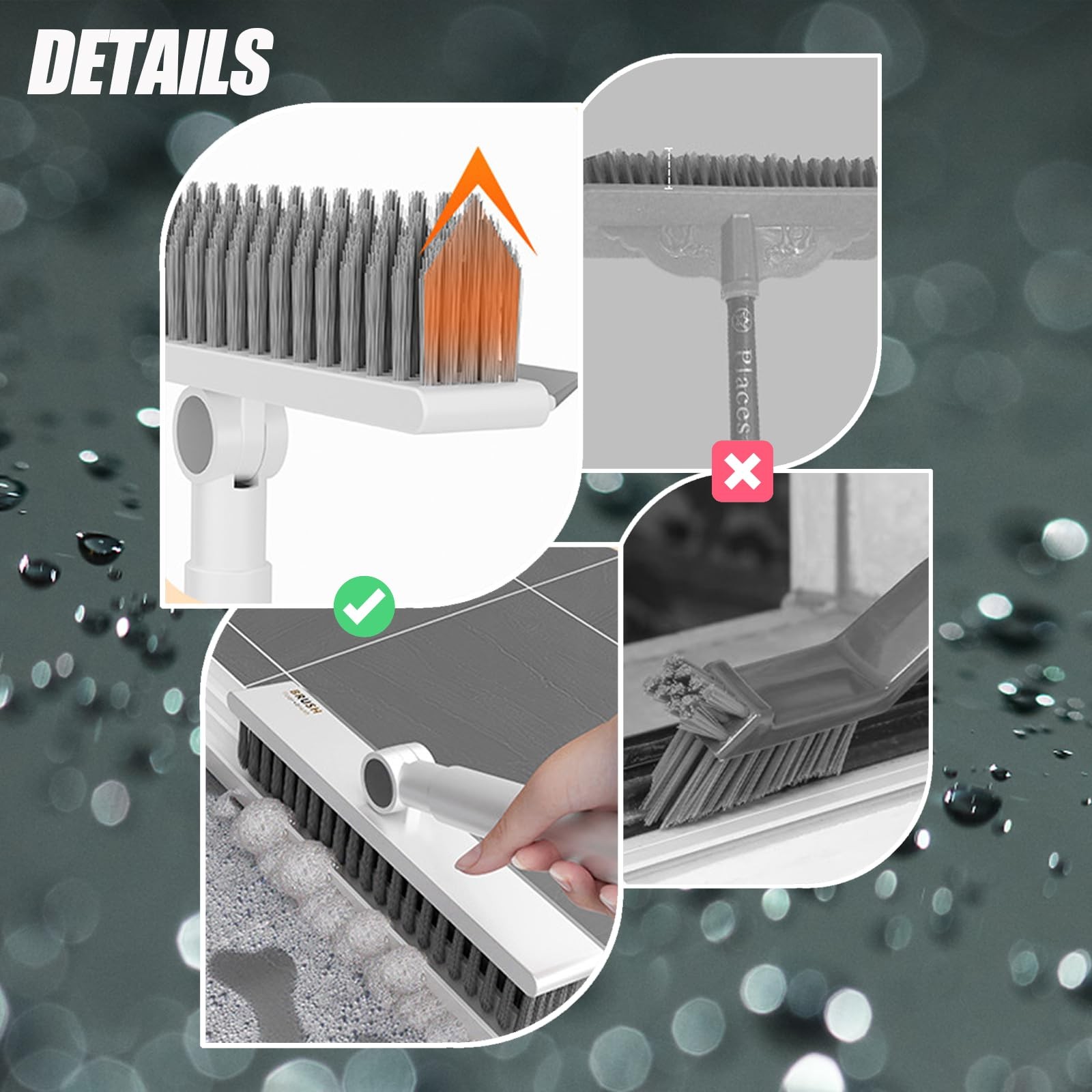 Floor Scrubbing Brush with 57″ Adjustable Long Handle,3 in 1 Living Grout Bru…