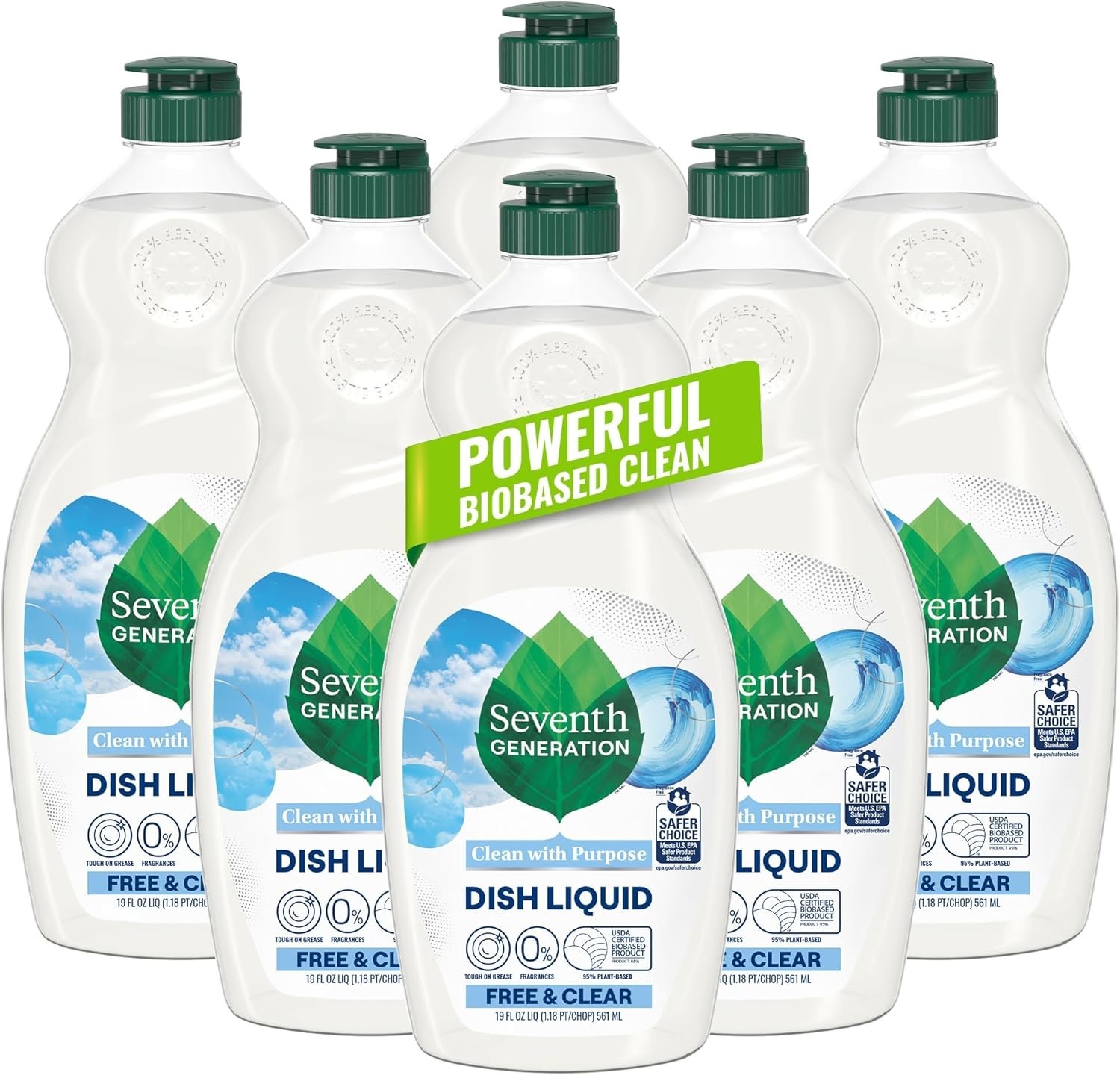 Pack of 6 Seventh Generation Dish Soap – Free & Clear, 19 oz, Safe for Families