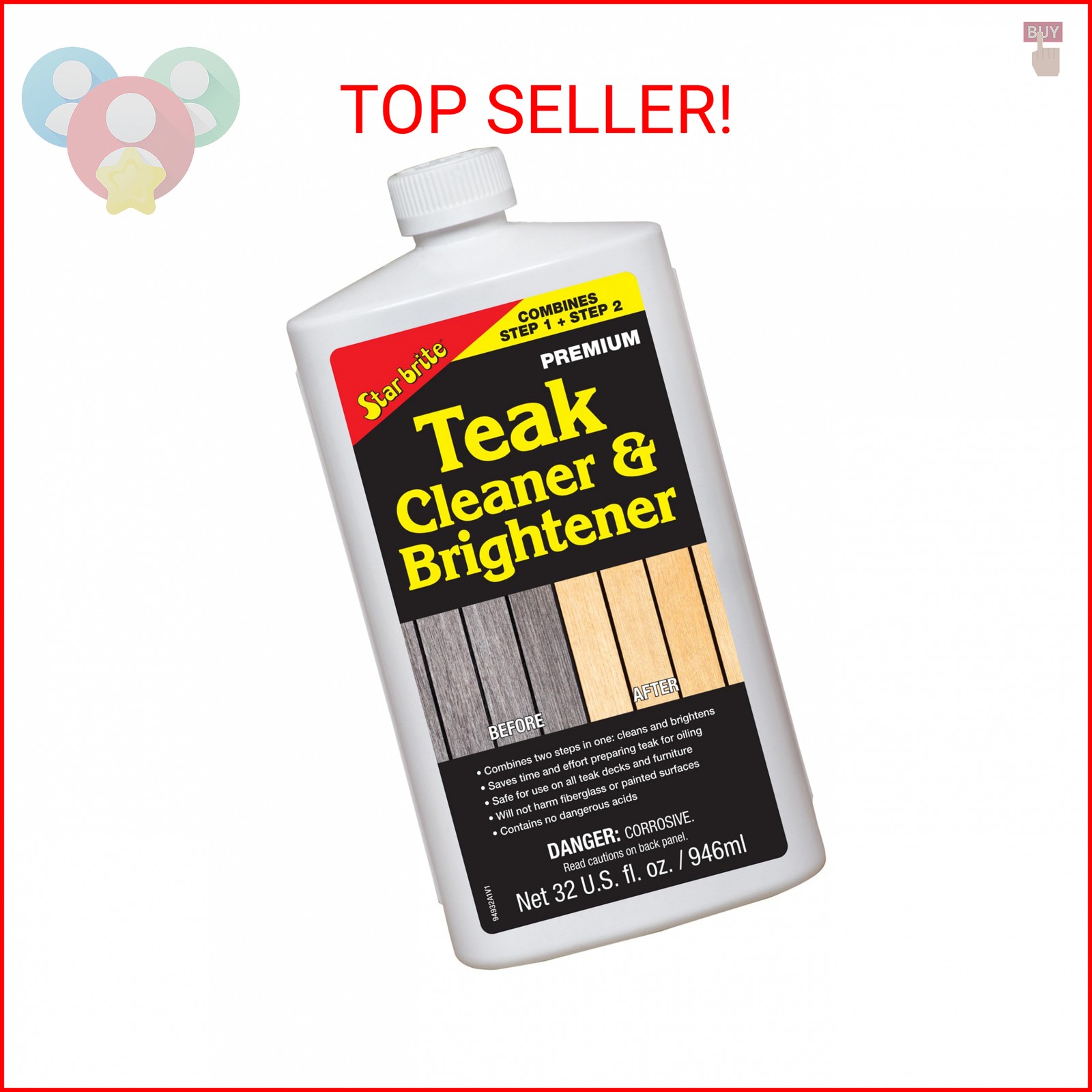 Star Brite Teak Cleaner & Brightener, Restore Weathered Wood, 32oz (094932)