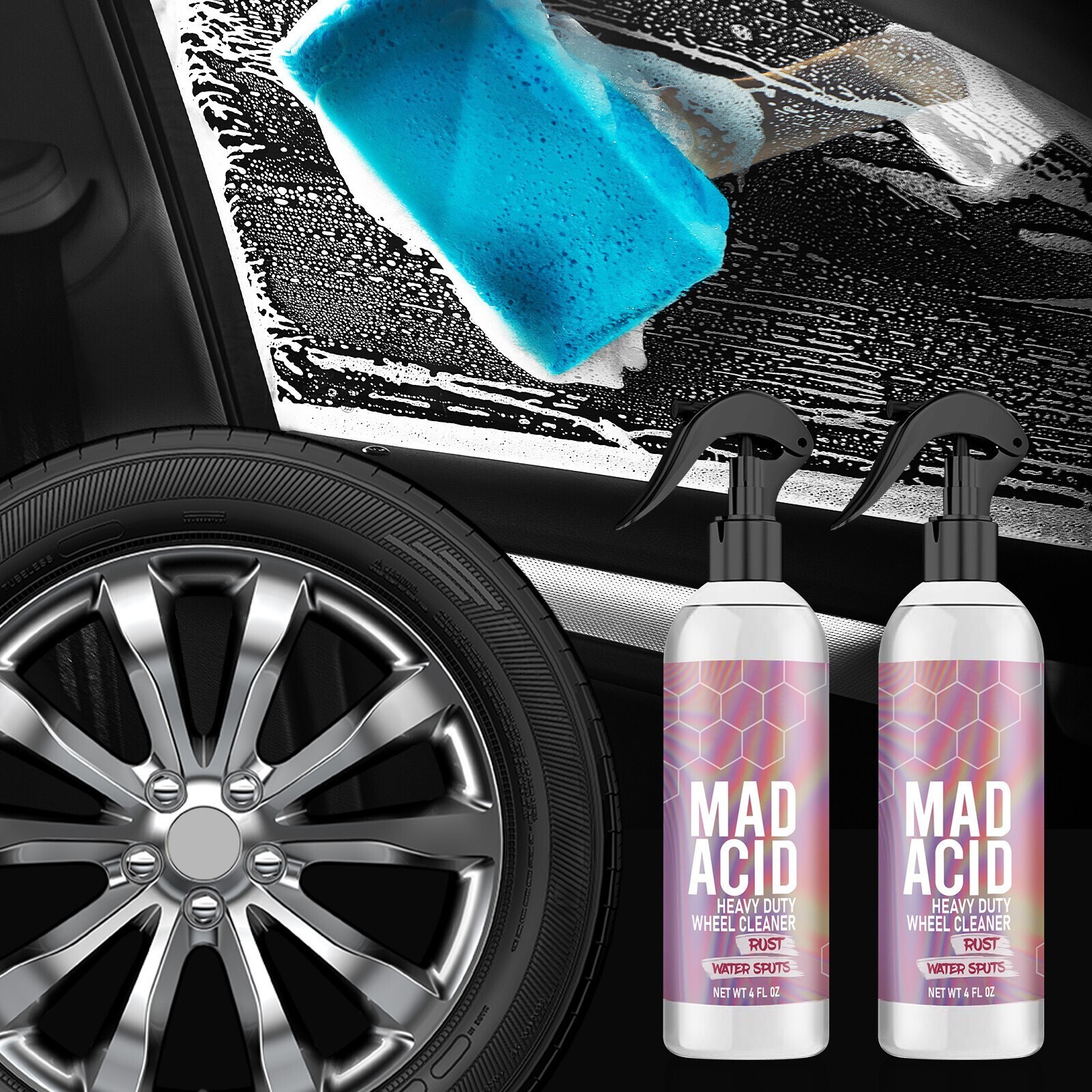 1-3x Mad Acid – Car Glass Cleaner&Heavy-Duty Wheel Cleaner Waterproof NEW 4oz US