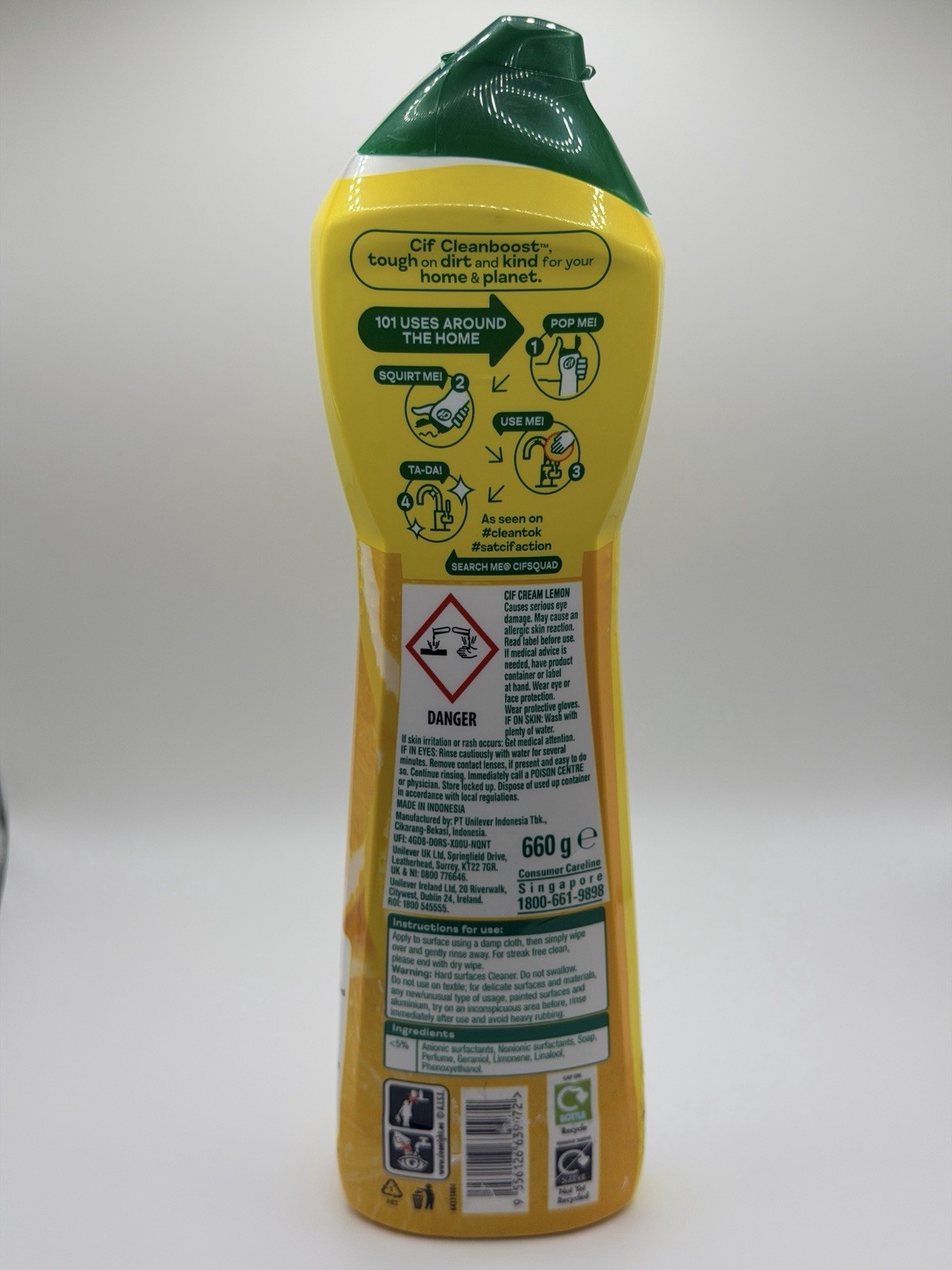 Cif Lemon Cream Cleaner 23.28 oz Tough Dirt Remover, Multi-Surface Shine