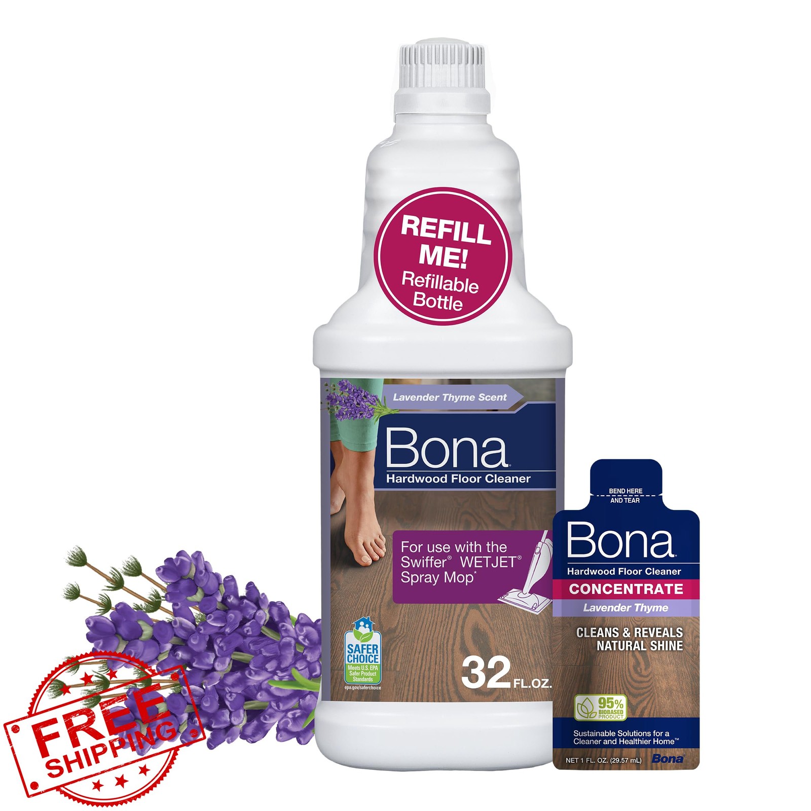 Bona Hardwood Floor Cleaner Spray Mop Refill Lavender Thyme 64 Fl Oz