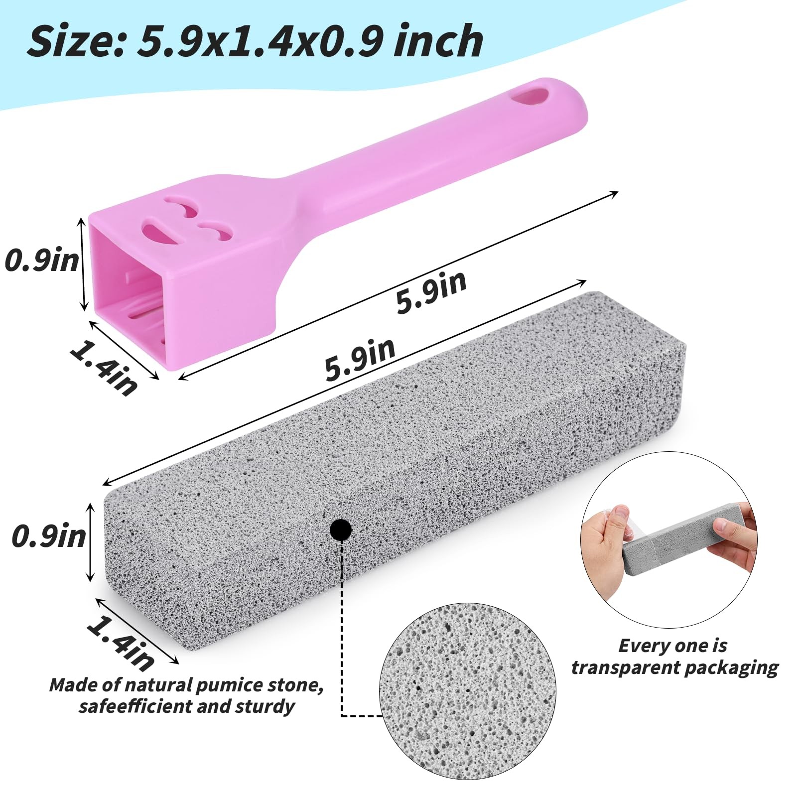 50 Pack Grey Pumice Stones with 2 Handles 5.9 x 1.4 0.9 Inch Cleaner