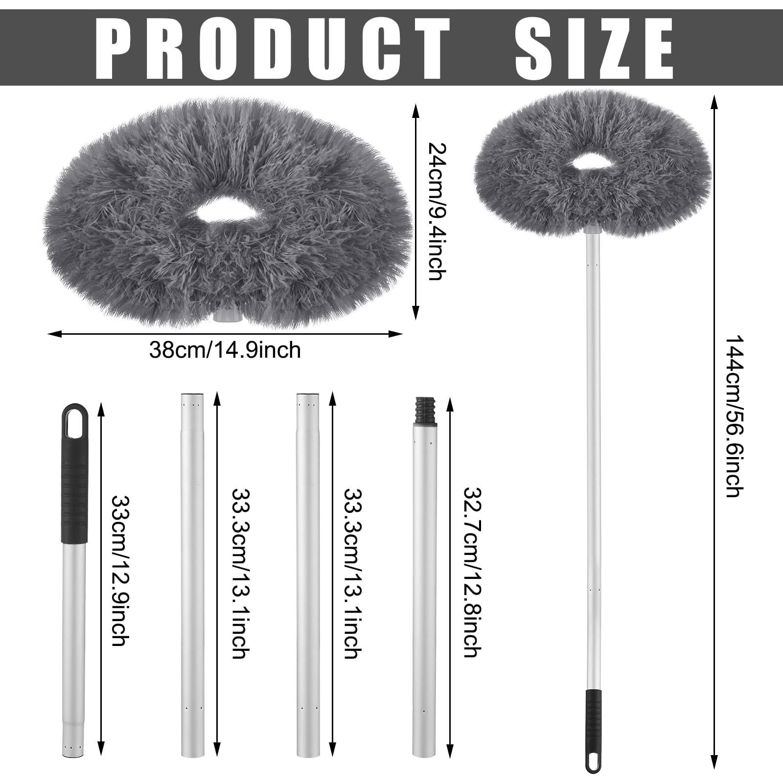 Hoolerry Ceiling Fan Cleaner Duster Microfiber Extendable Pole 13-49.7in Gray