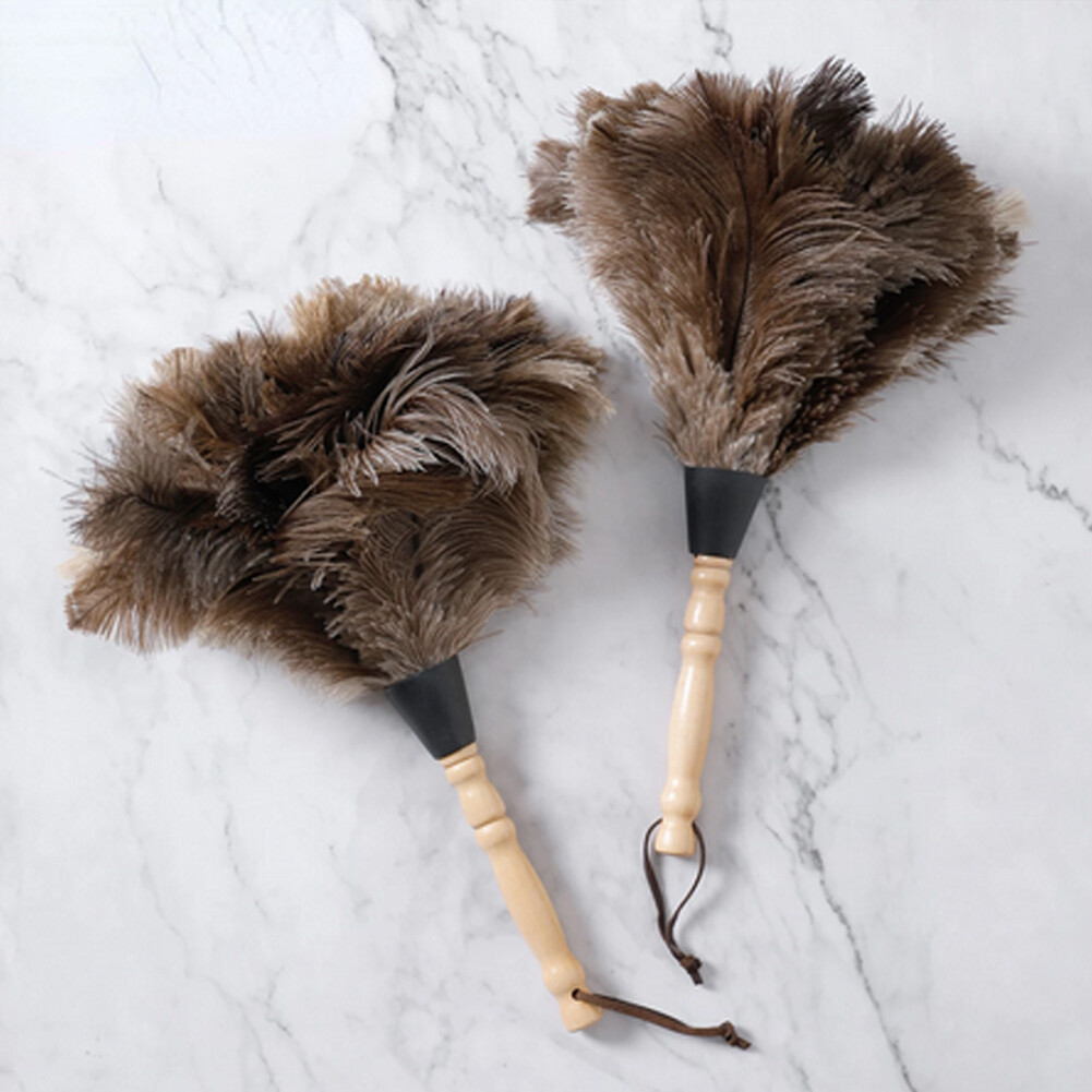 4PC 13inch Ostrich Feather Duster Dust Collecting Cleaning Tool Wooden Handle