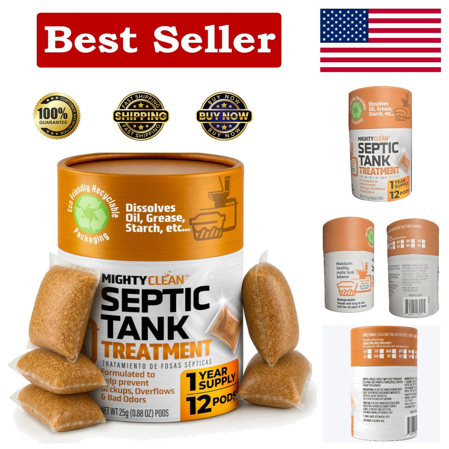 Septic Tank Treatment – 1 Supply of Dissolvable Easy Flush Live Bacteria