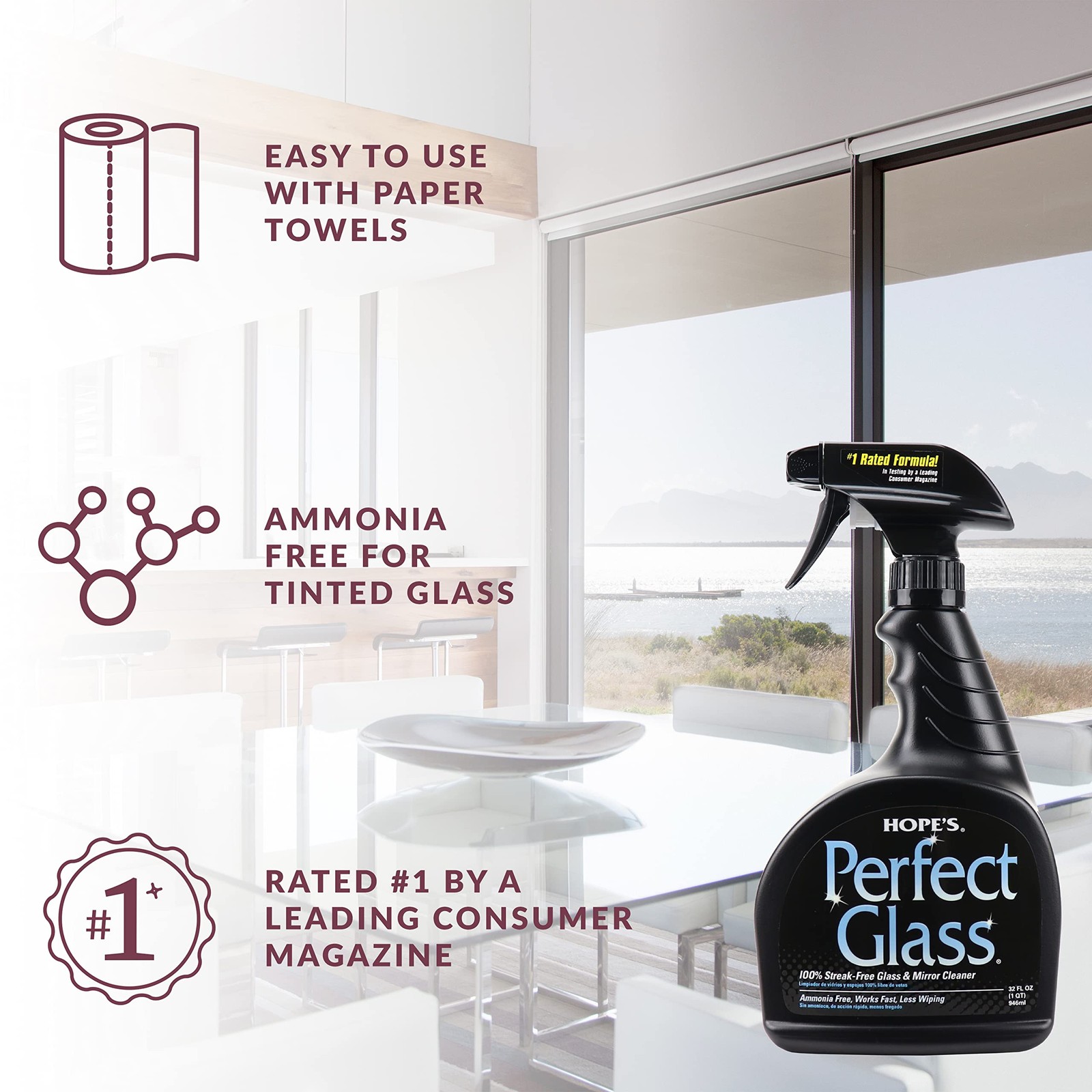 Perfect Glass Cleaner, Streak, AmmoniaWindow, Mirror, Screen, and Shower Door…