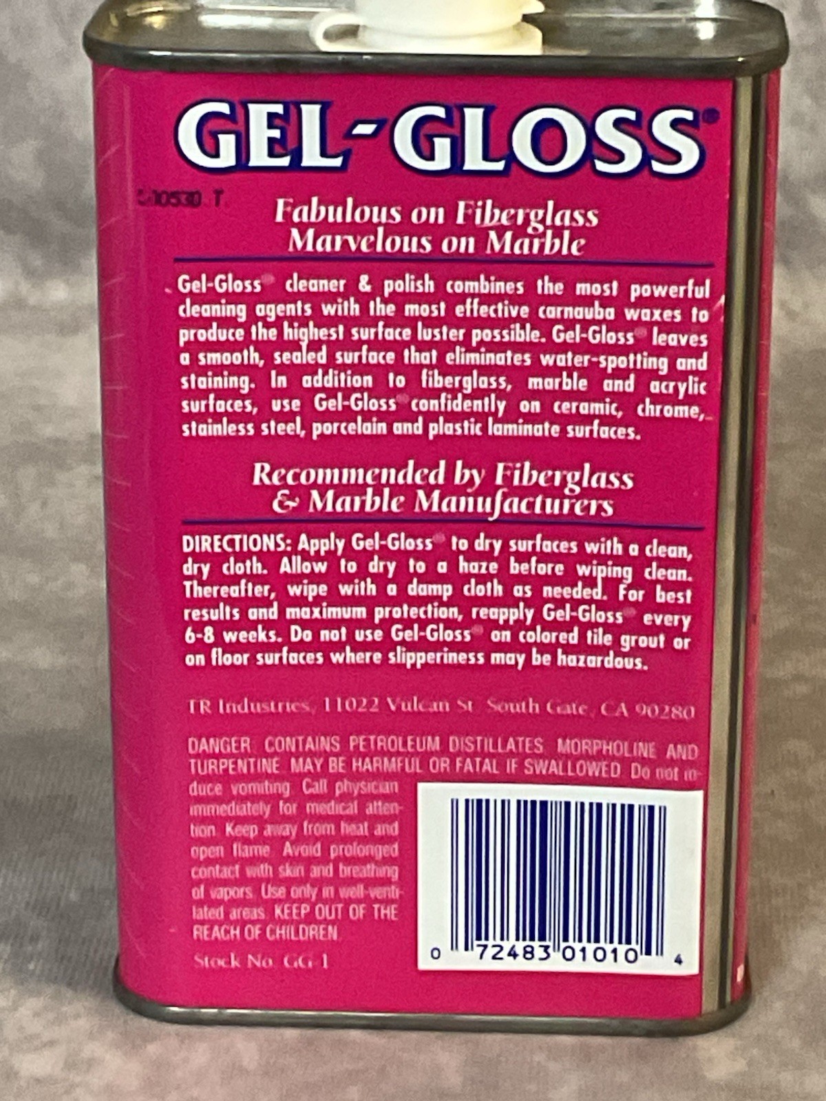 GEL-GLOSS ONE STEP CLEANER & POLISH FOR FIBERGLASS MARBLE ACRYLIC 16 FL OZ NOS
