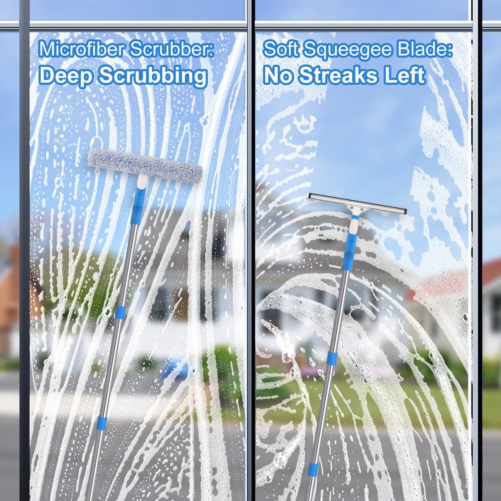Professional Squeegee Window Cleaner Tool W/ Extension Pole Washing Kit 77″