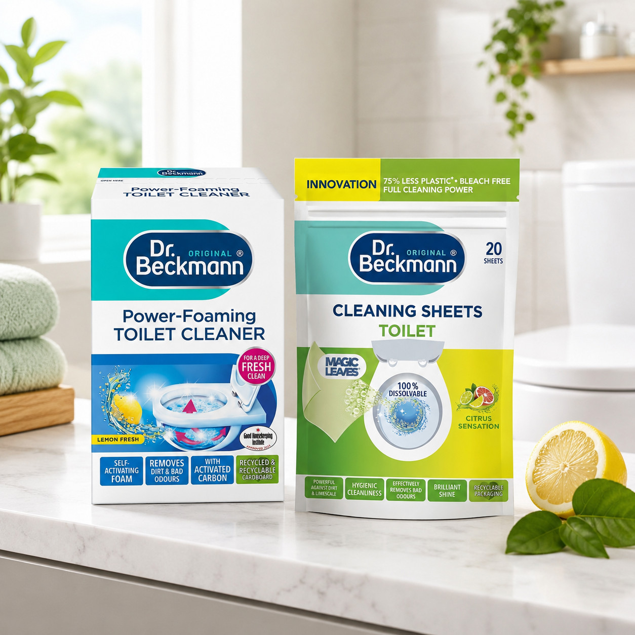 Dr Beckmann Toilet Cleaner Lemon Fresh Foaming Sachets Citrus Magic Leaves Sheet