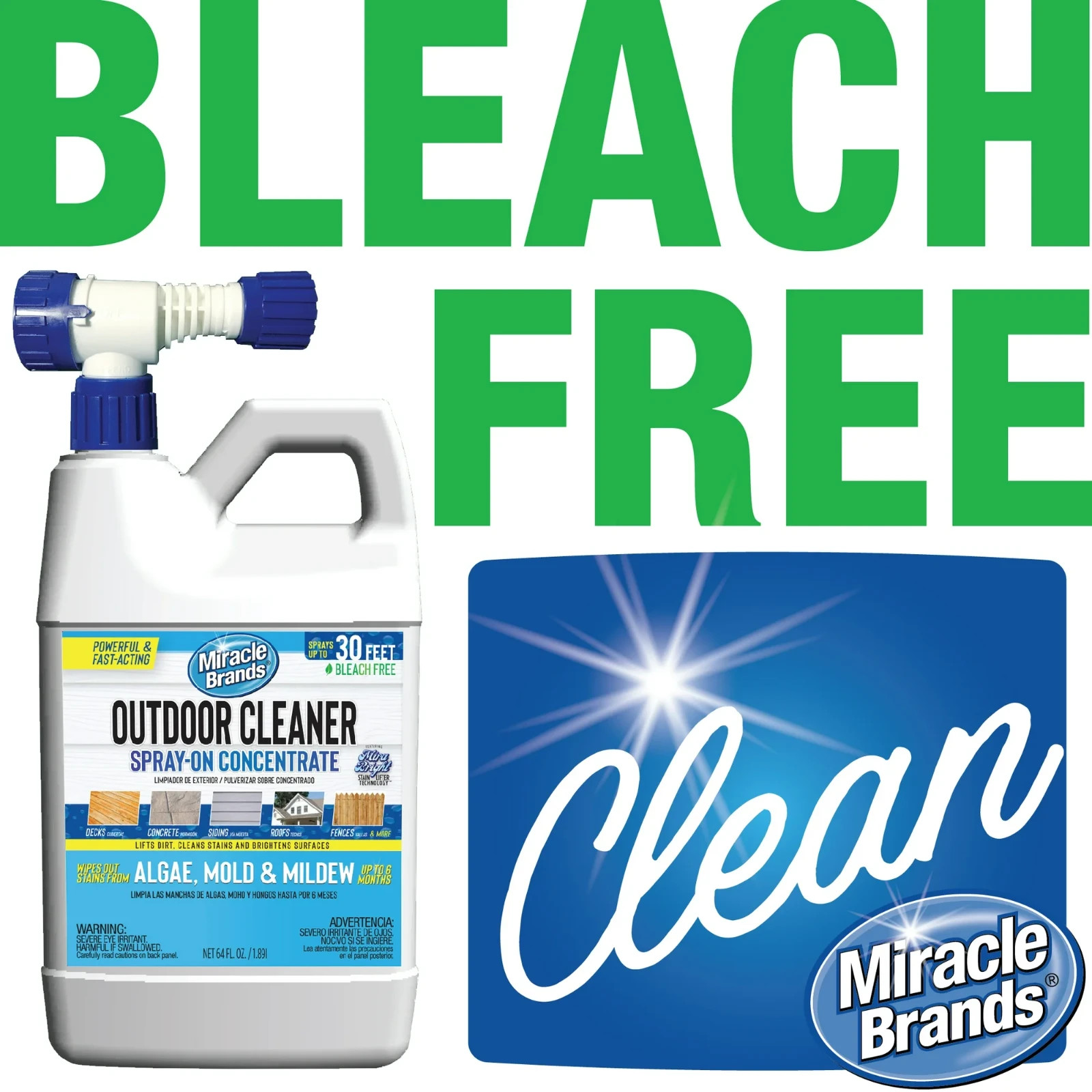 Outdoor Cleaner Spray-On Concentrate 64oz Algae Mold Mildew Stain Remover