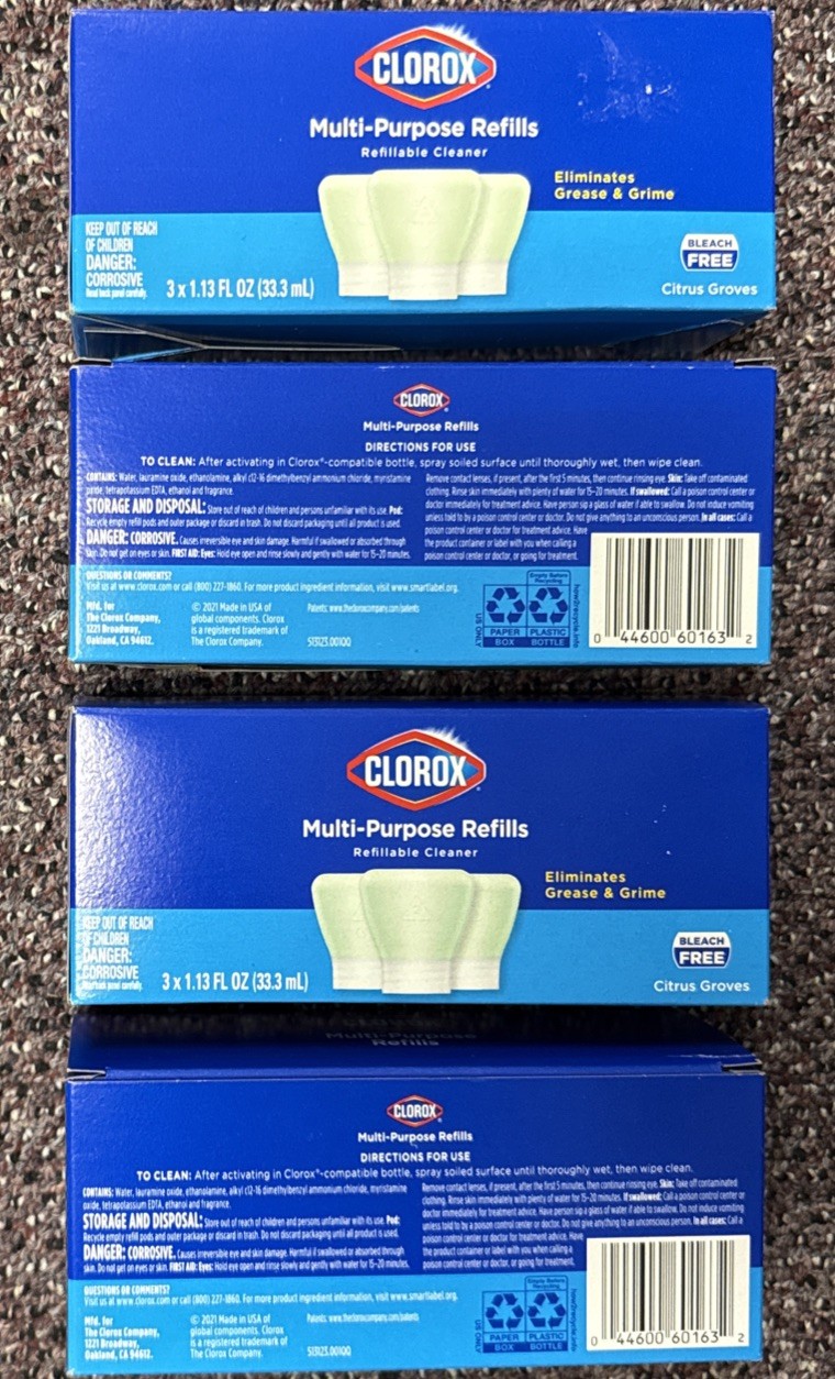 (4 Pack) Clorox Multi-Purpose Concentrate Refills, 3ct x 1.125oz, Citrus Grove