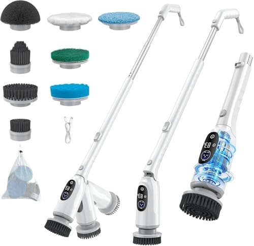 YEMIGTECH ELECTRIC ROTARY FLOOR SCRUBBER, BATHROOM CLEANING BRUSH – WHITE