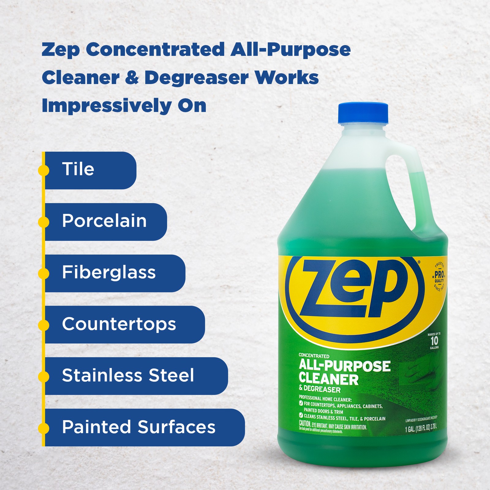 Zep Concentrated All-Purpose Cleaner and Degreaser – 1 Gallon (Case of 4) –
