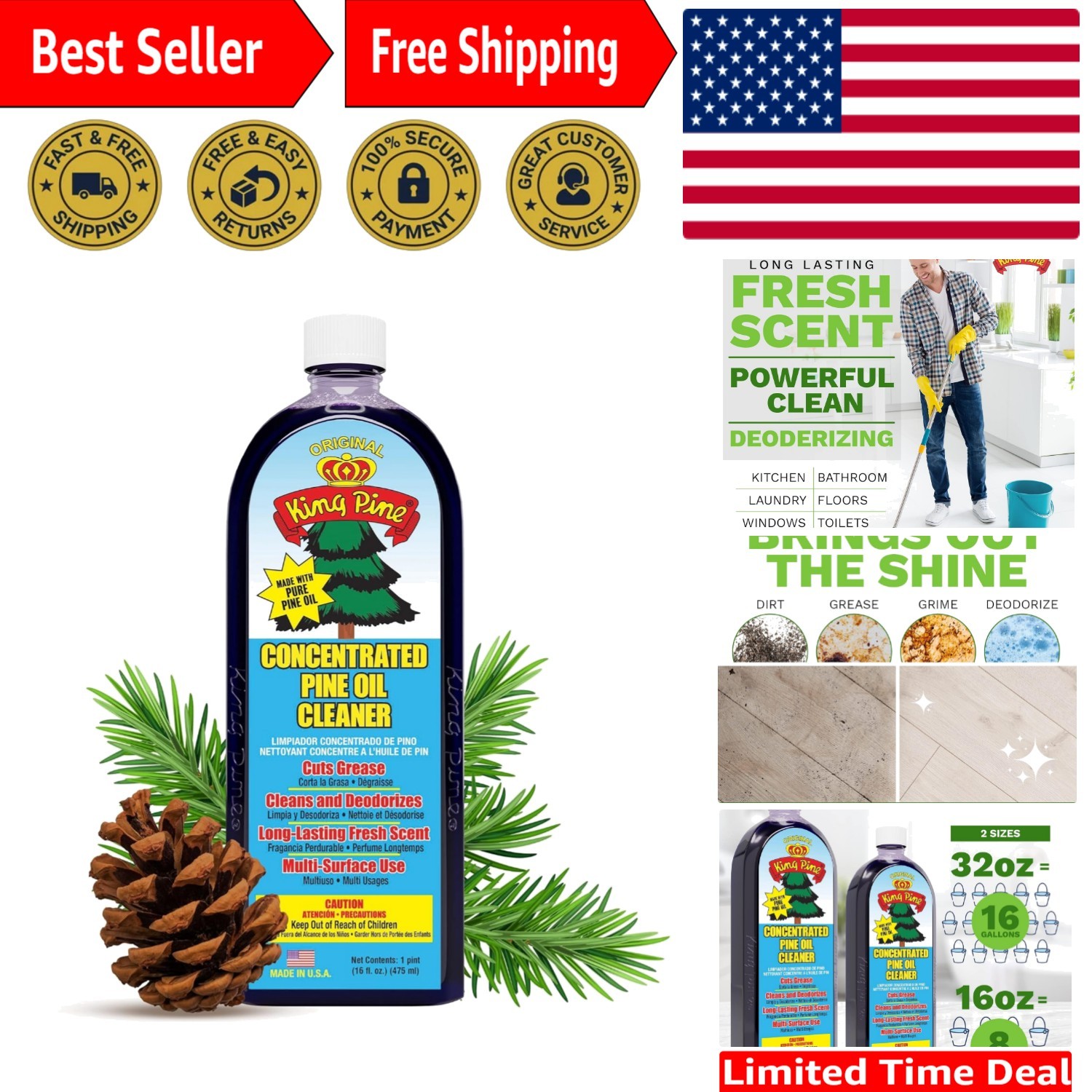 16 Fl Oz Industrial Strength Pine Oil Cleaner for Tough Grease and Odors