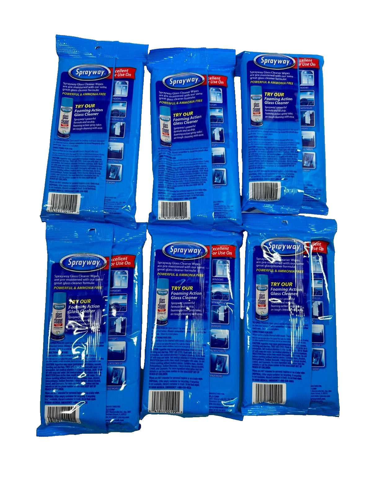 Sprayway Glass Cleaner Wipes (20-Count Each) Lot of 6 -120 Wipes Total SW199R