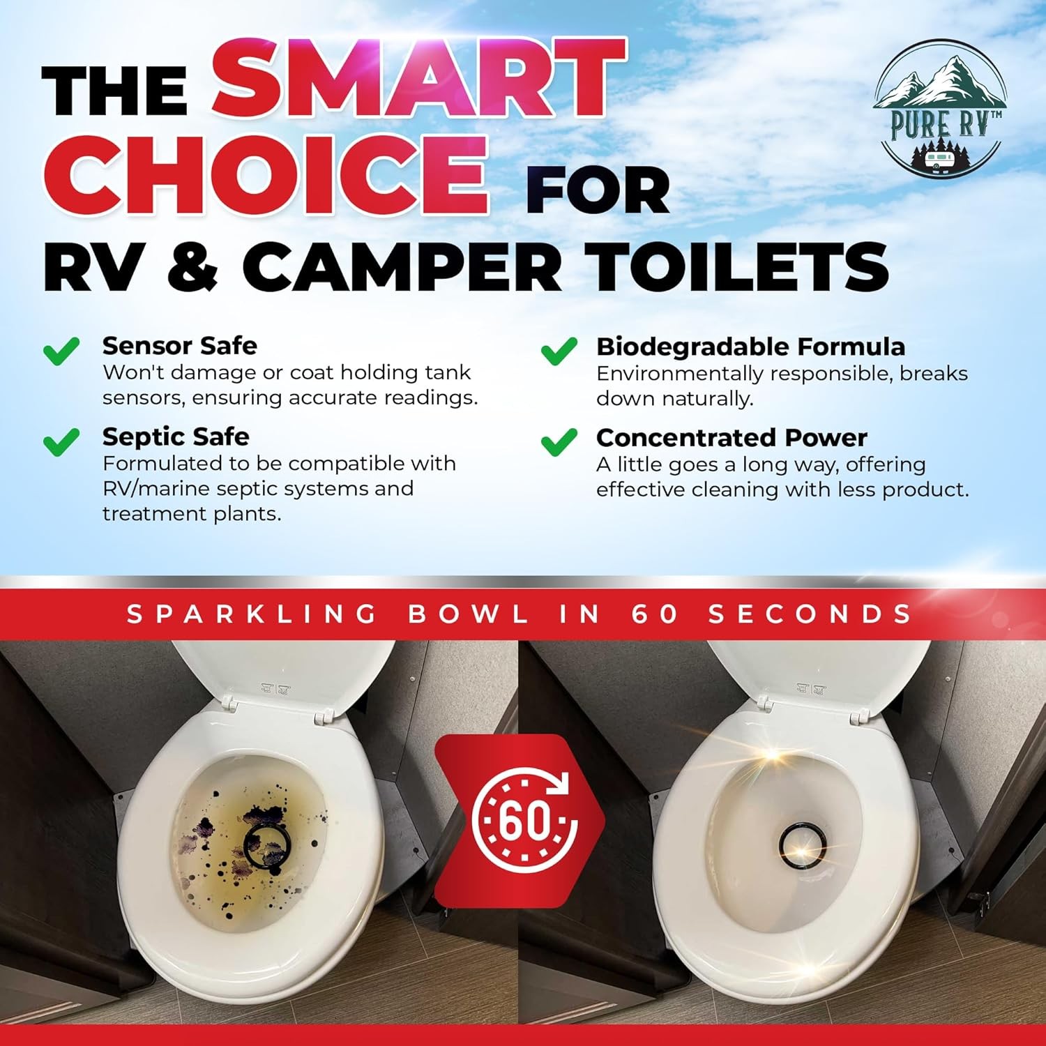 RV & Marine Toilet Cleaner 32oz – Septic Safe, Stain & Odor Remover, Bleach-Fr