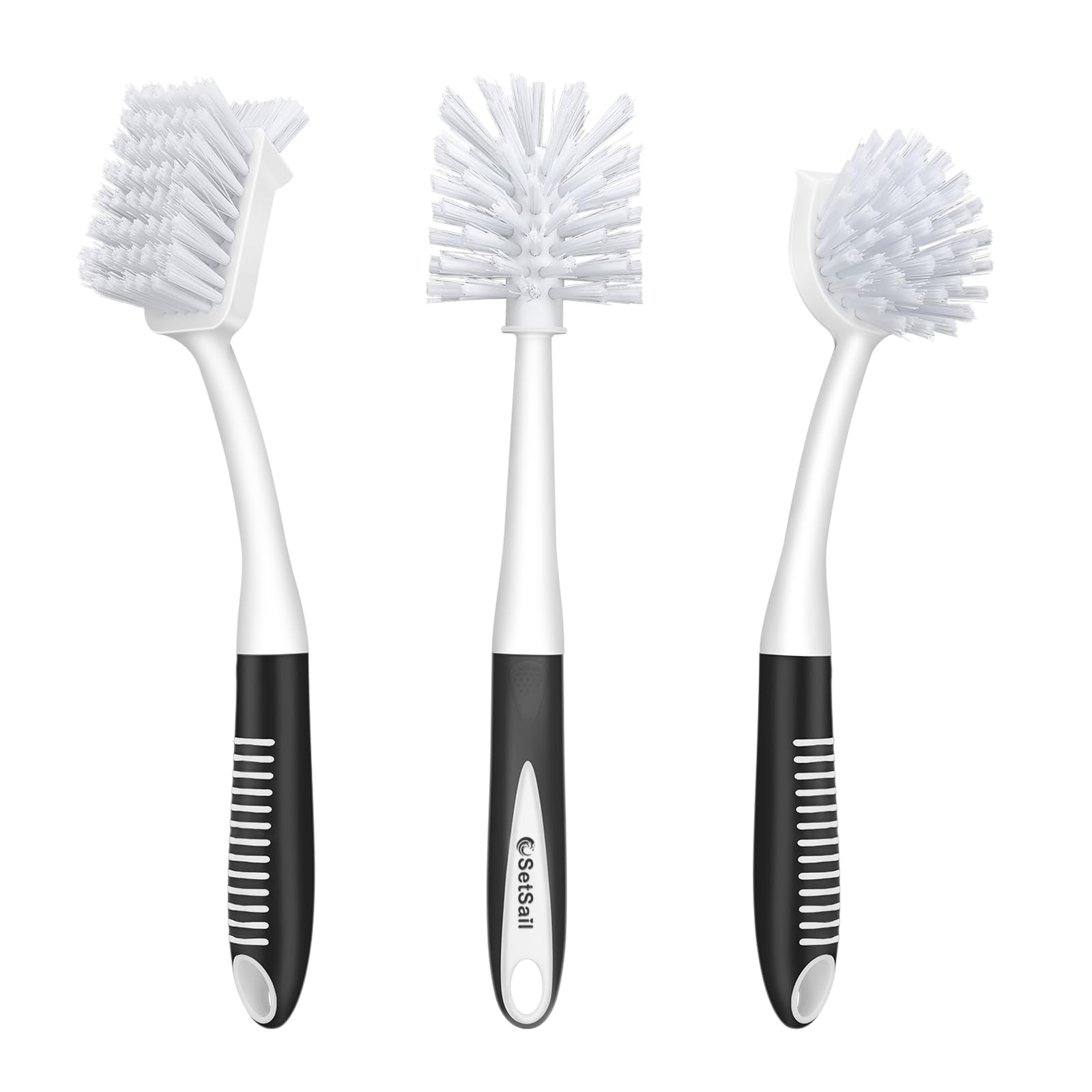 SetSail Dish Brush Set of 3 with Bottle Brush, Dish Scrub Brush with Long Han…