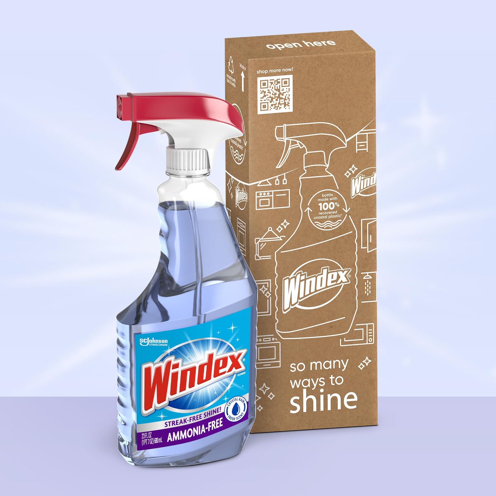 Windex Glass and Window Cleaner Spray Bottle, Ammonia Free, Packaging Designed t