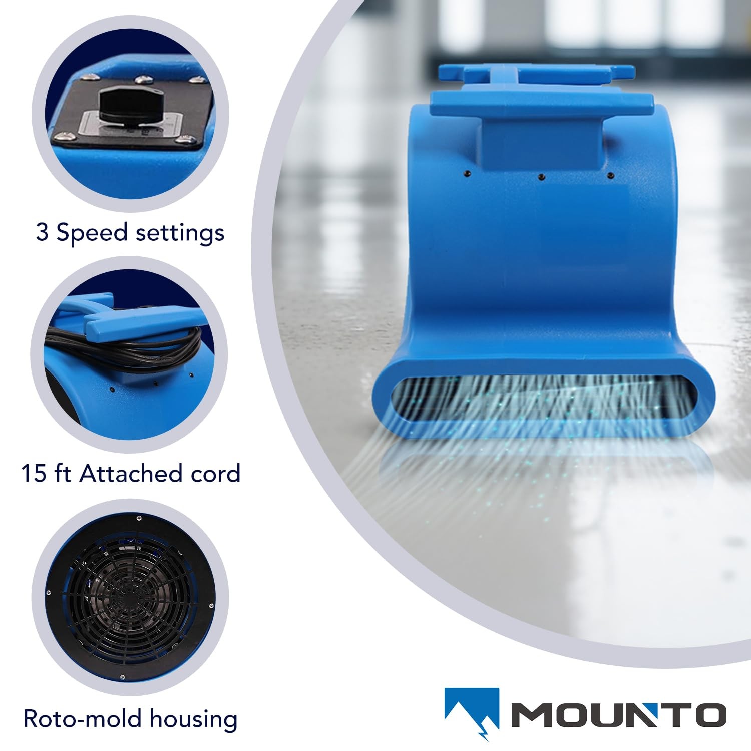MOUNTO 3-Speed Air Mover 1HP 4000+ CFM Monster Floor Blower Carpet Dryers