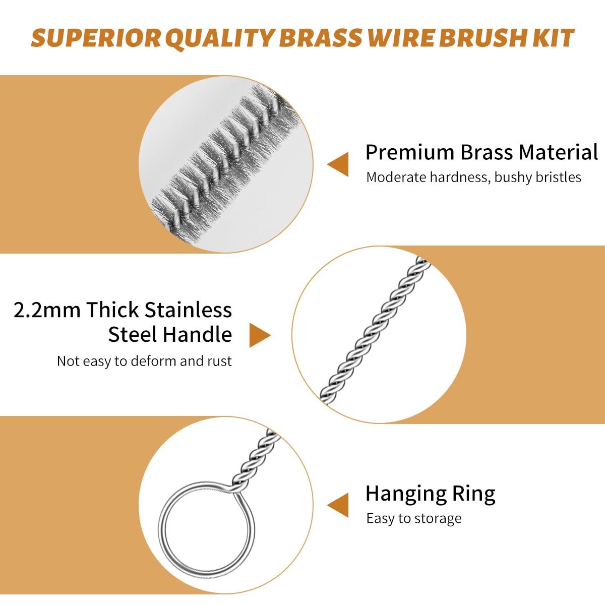 12-Pieces Brass Wire Brush Stainless Steel Wire Brush Set 12″ Long Pipe Clean…