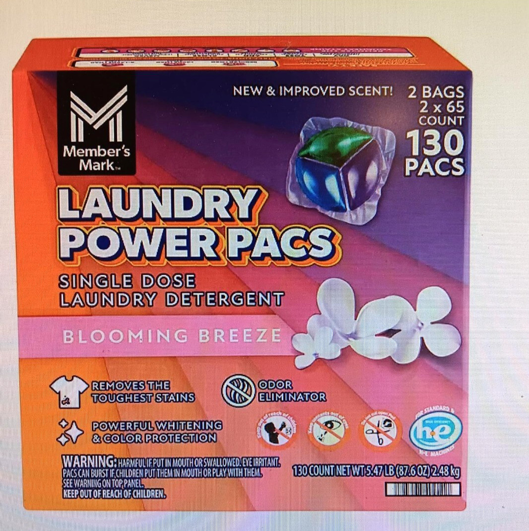 MEMBER MARK PODS LIQUID LAUNDRY DETERGENT, BLOOMING BREEZE SCENT (130 PODS)