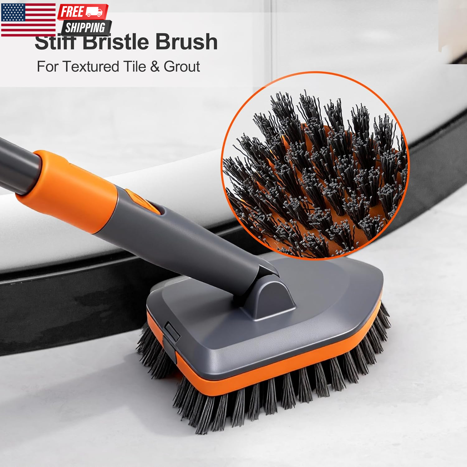 Tile Tub Scrubber Brush with 3 Different Function Cleaning Heads and 56″ Extenda