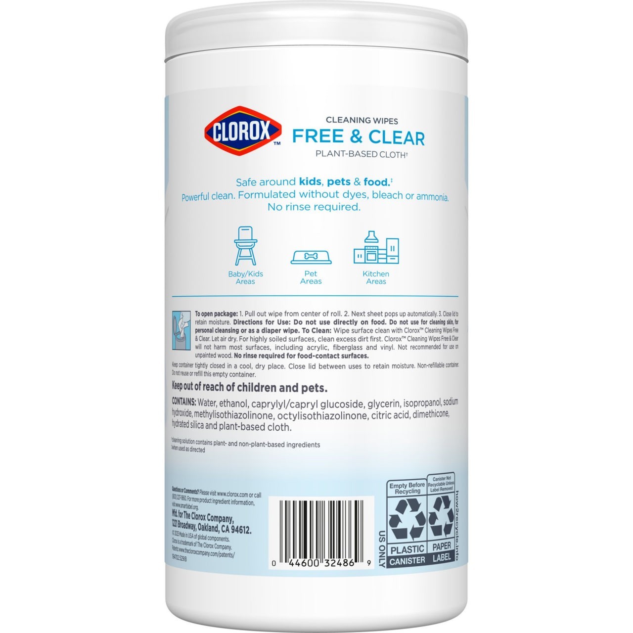 (6 pack) Clorox Free & Clear Cleaning Wipes, Fragrance Free, 75 Count