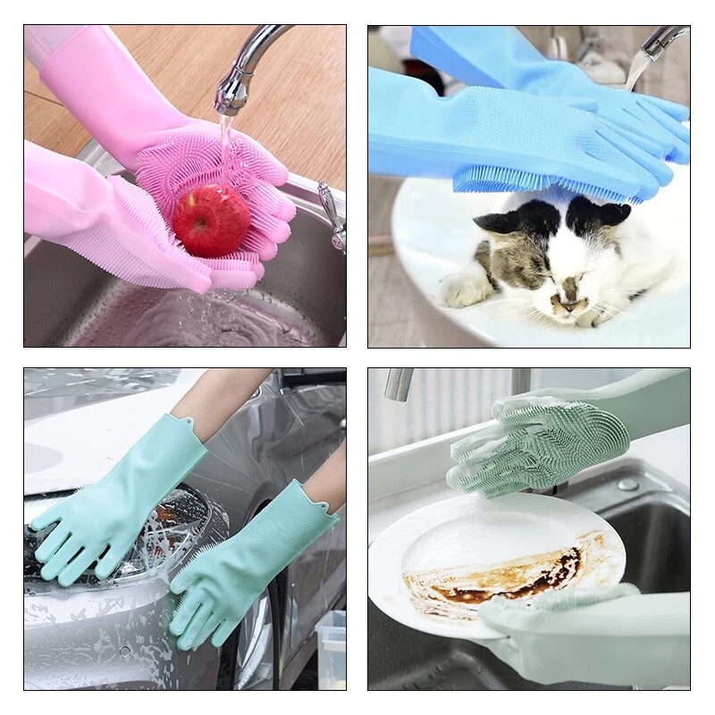 Reusable Silicone Heat Resistant Glove Brush for Cleaning Household Dish Washing