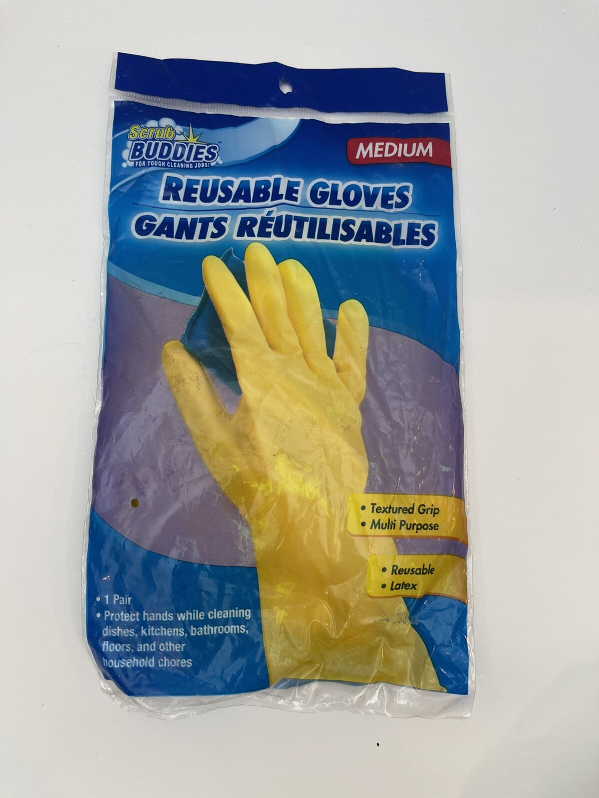 NEW Scrub Buddies Yellow Reusable Latex Gloves Heavy Duty Size Medium 1 Pair