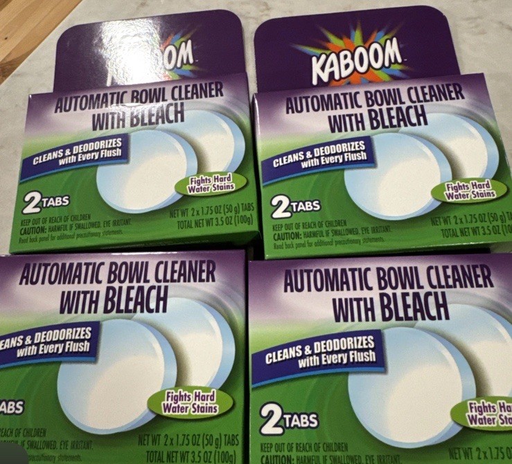 4 Boxes KABOOM Automatic Toilet Bowl Cleaner & Deodorizes w/BLEACH, 8 Tabs Total