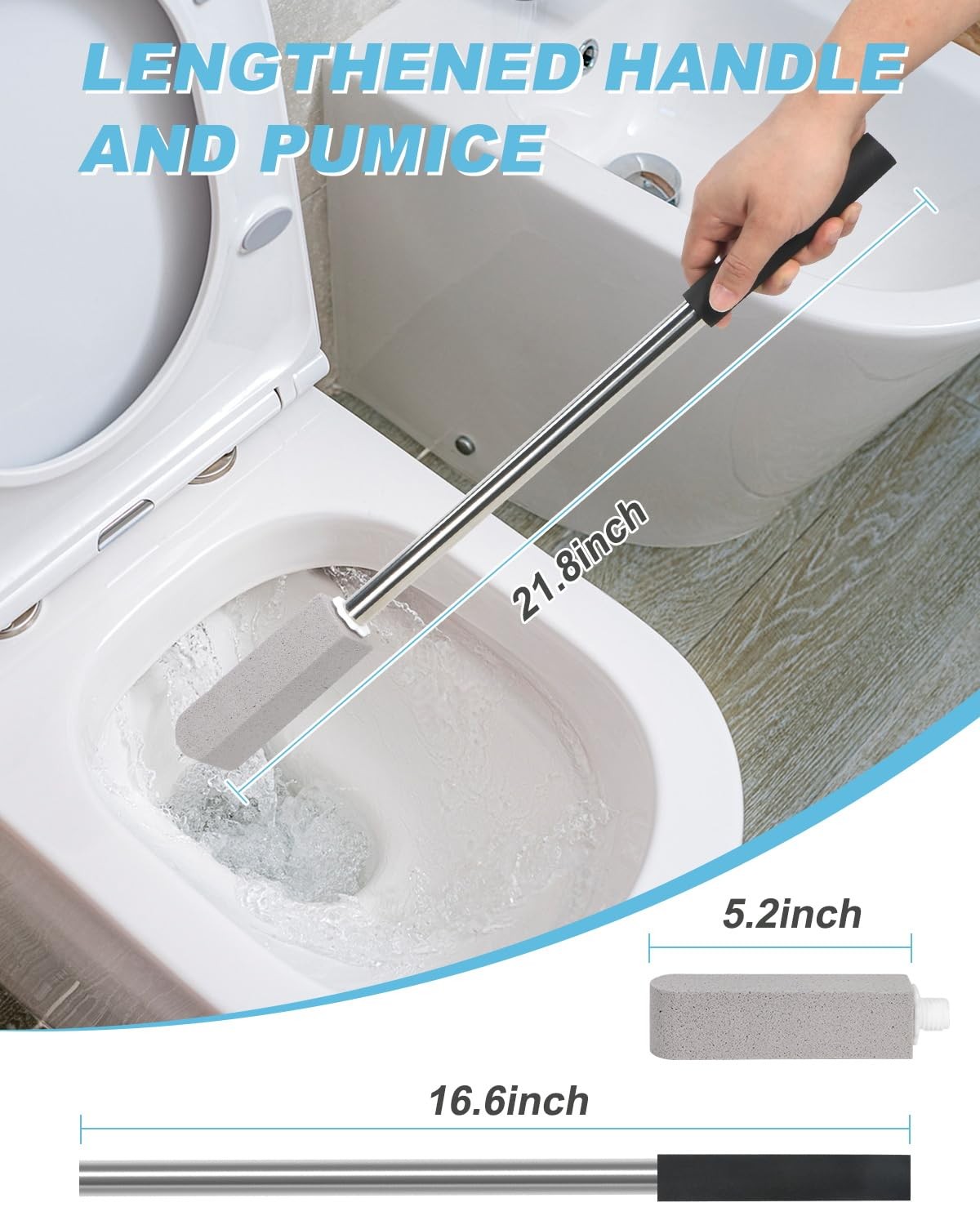 22 Inch Long Pumice Stone Toilet Bowl Cleaner with Stainless Steel Handle
