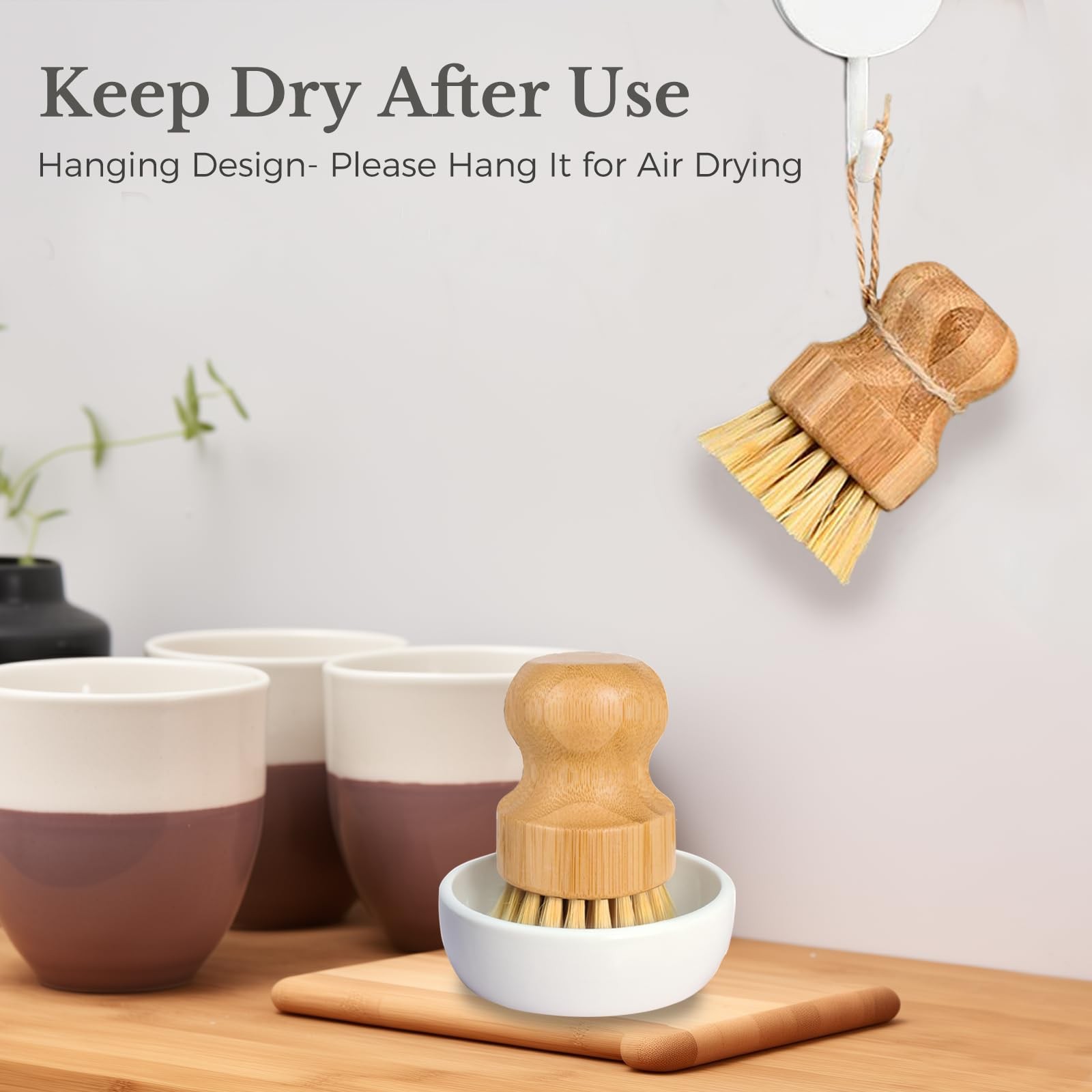 Bamboo Dish Scrub Brush for Kitchen Sink, Natural Wooden Washing Dish Brush S…